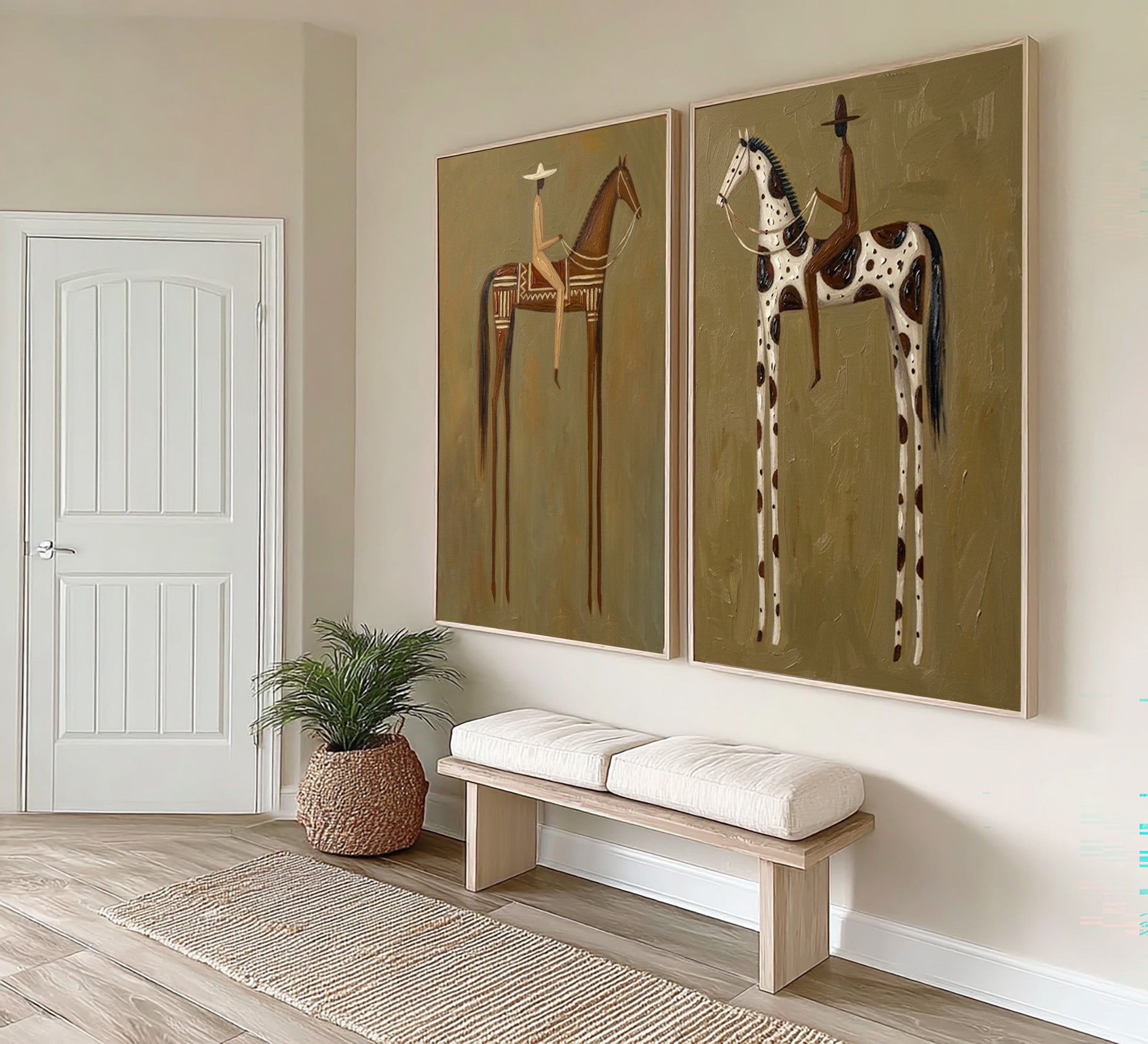 Large Cowboy Cowgirl Horse Wall Art Western Heritage Oil Painting Diptych | KeiraArt
