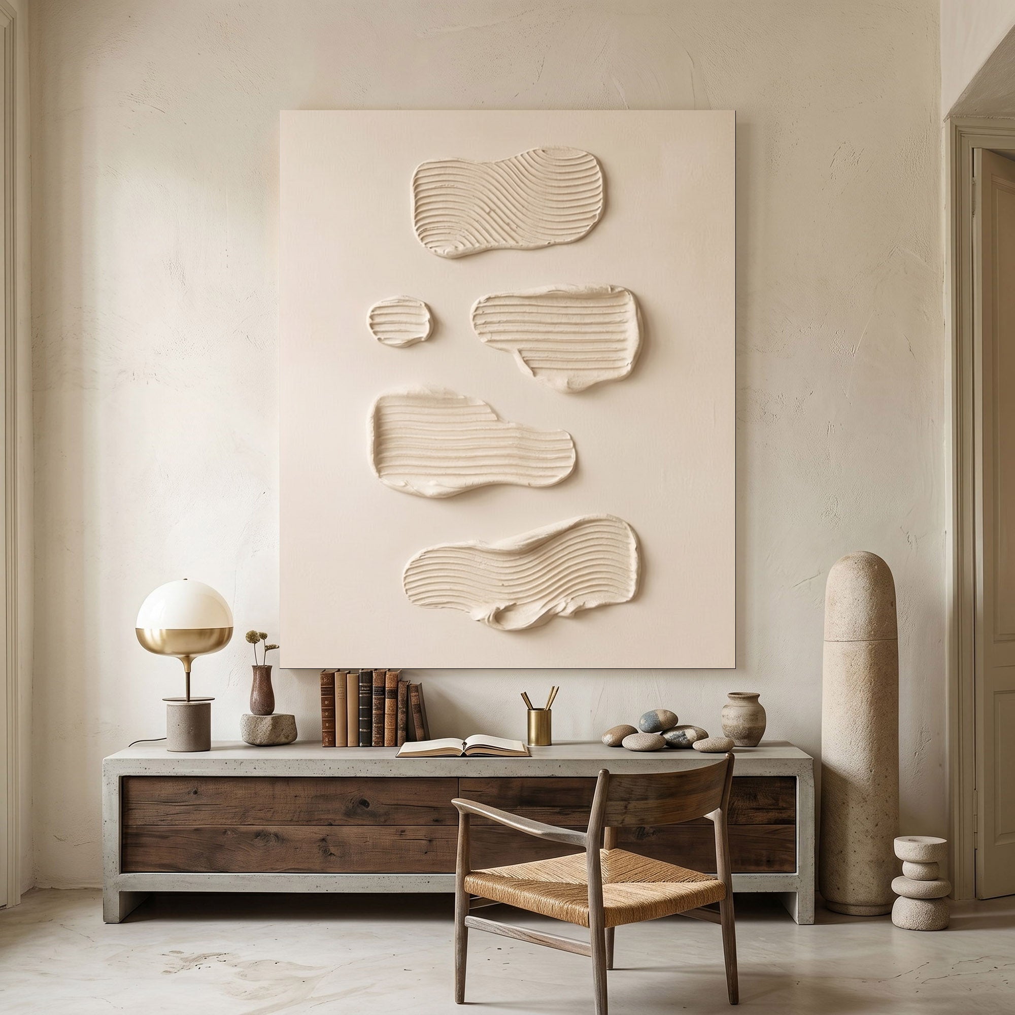 Large Modern Abstract Textured Wall Art Organic Plaster Painting Neutral Minimalist Interior Decor