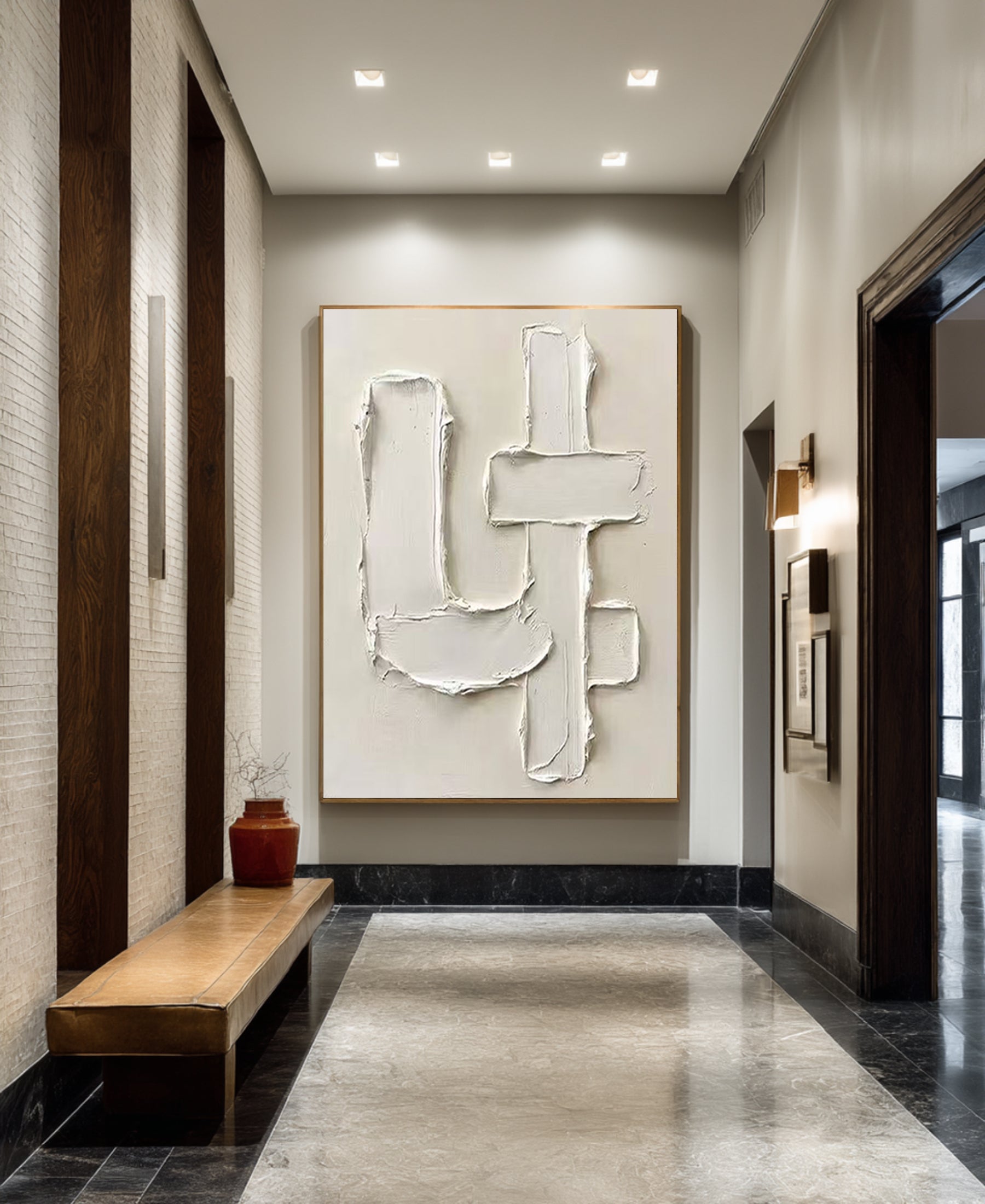 Large Contemporary Abstract Texture Painting in Soft Ivory and Beige
