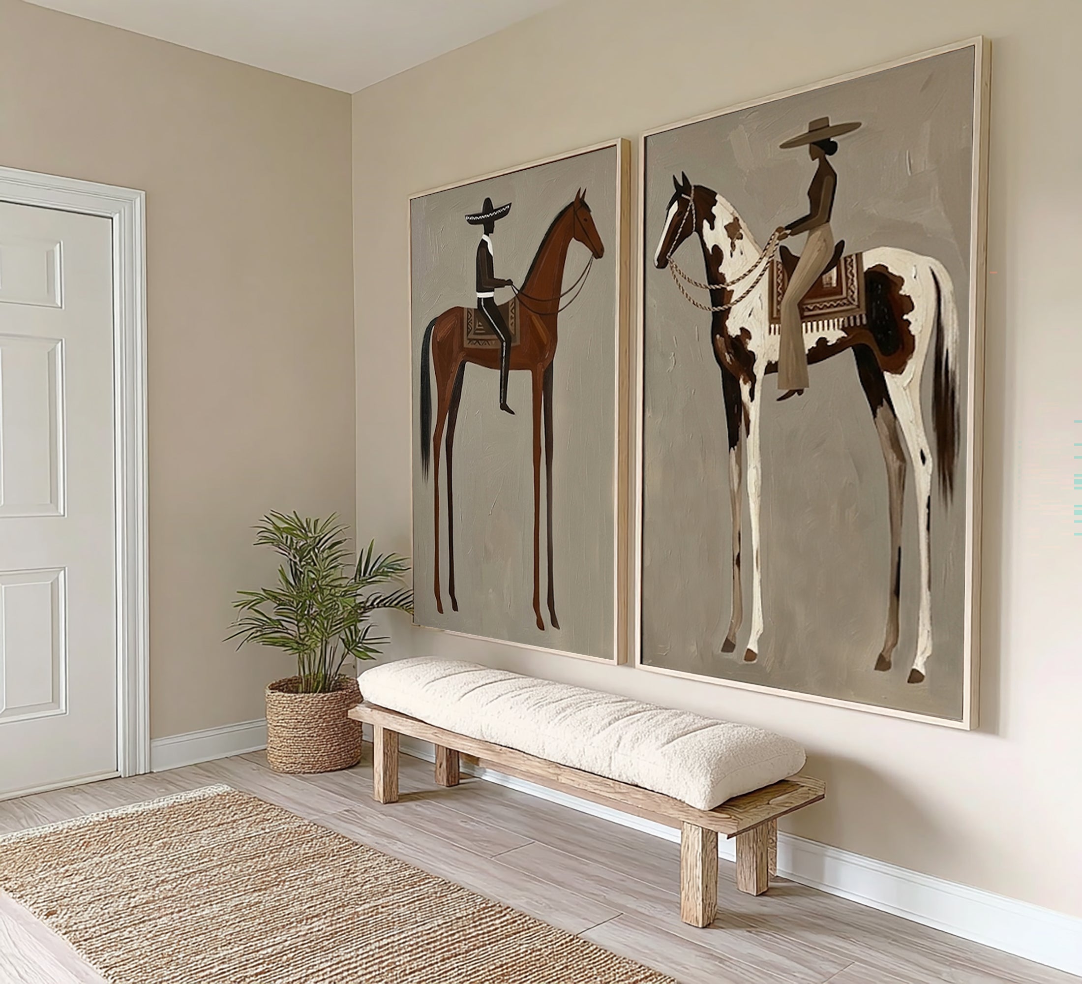 Large Cowboy Cowgirl Wall Art Western Ranch Horse Oil Painting Diptych | KeiraArt