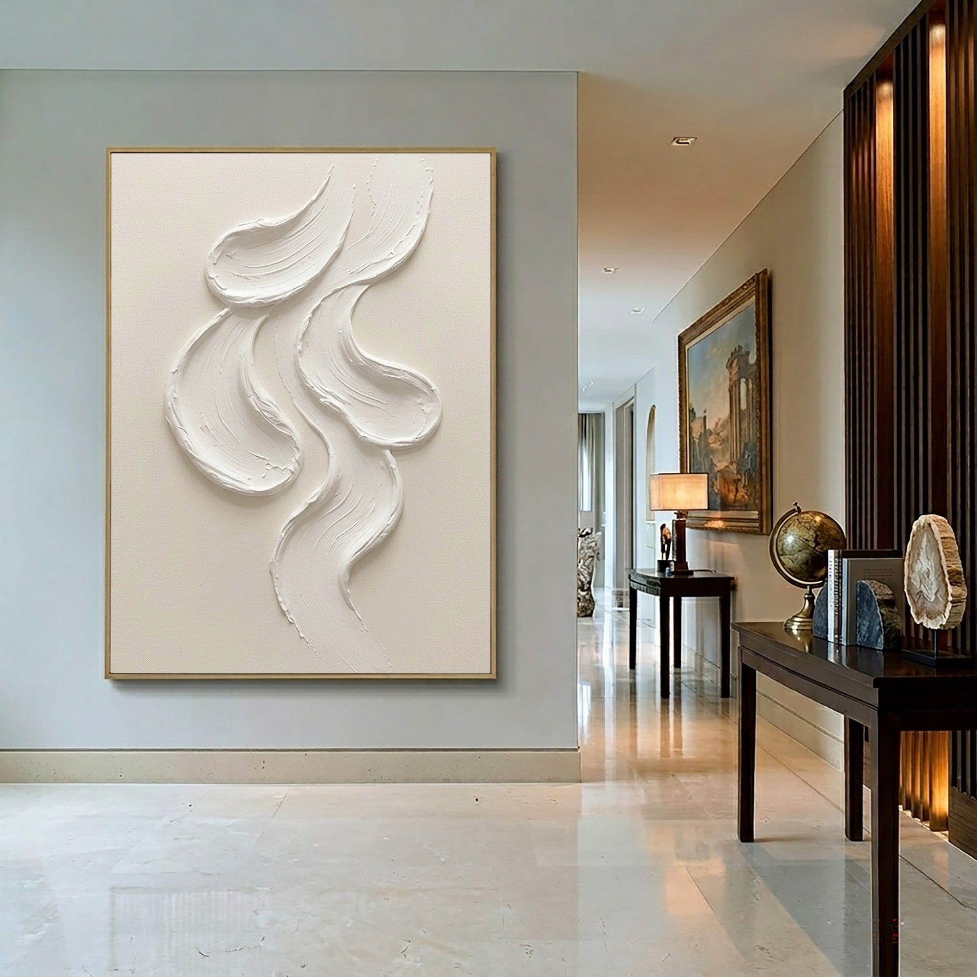 Large Textured White Wall Art Abstract Oil Painting Minimalist Sculptural Relief Artwork Neutral Modern Luxury Home Decor