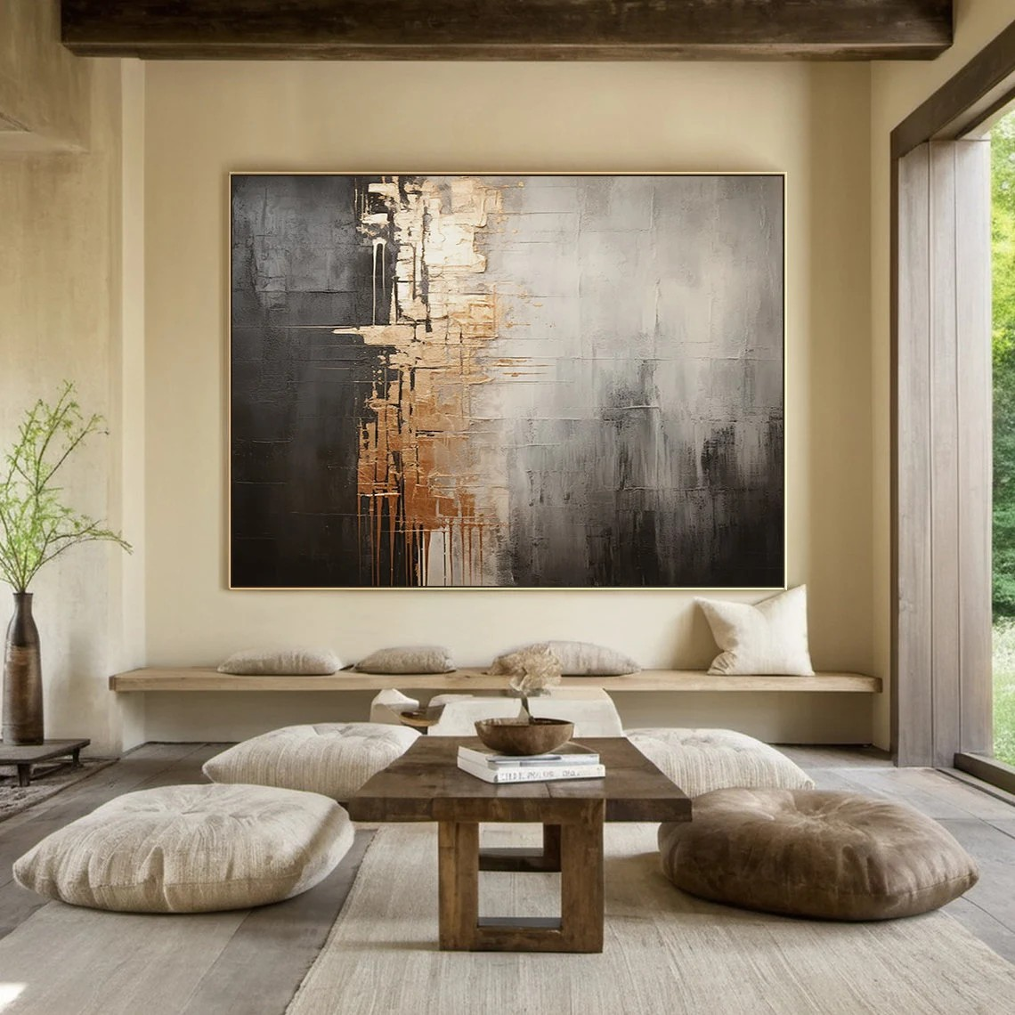 Textured Gold and Black Painting for Modern Home #AP 098