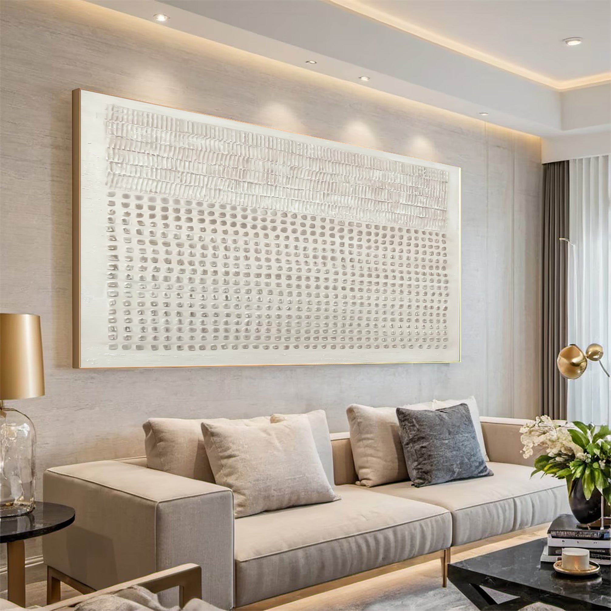 Large Textured White Wall Art - Contemporary Abstract #AG 031