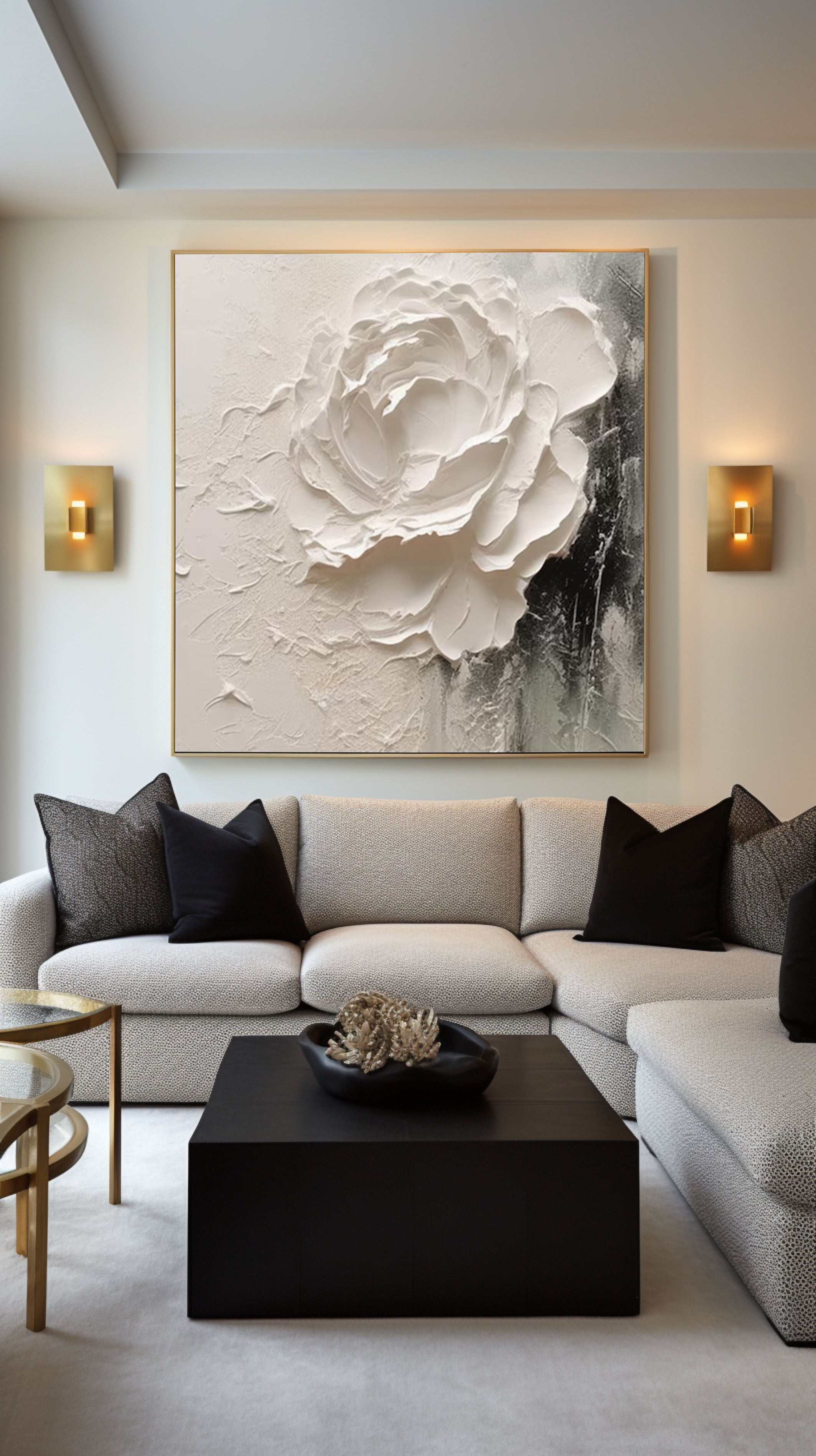 White Rose Painting Textured Floral Wall Art #FT 057