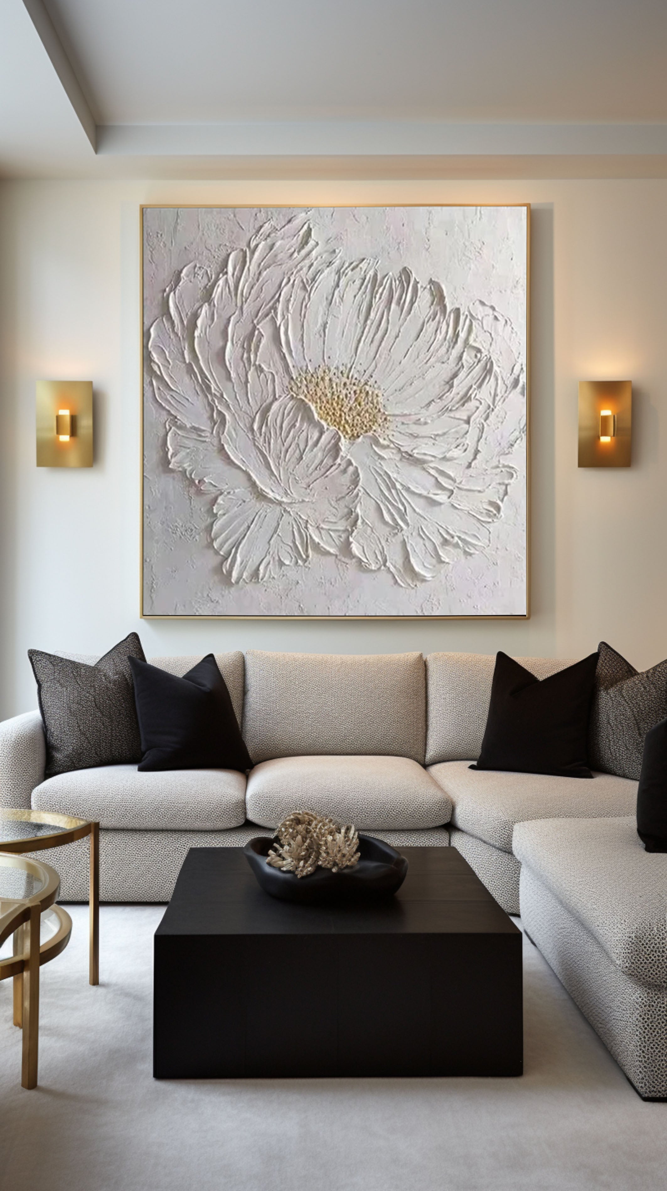 Minimalist White Flower Wall Art Textured Painting for Modern Homes #FT 043