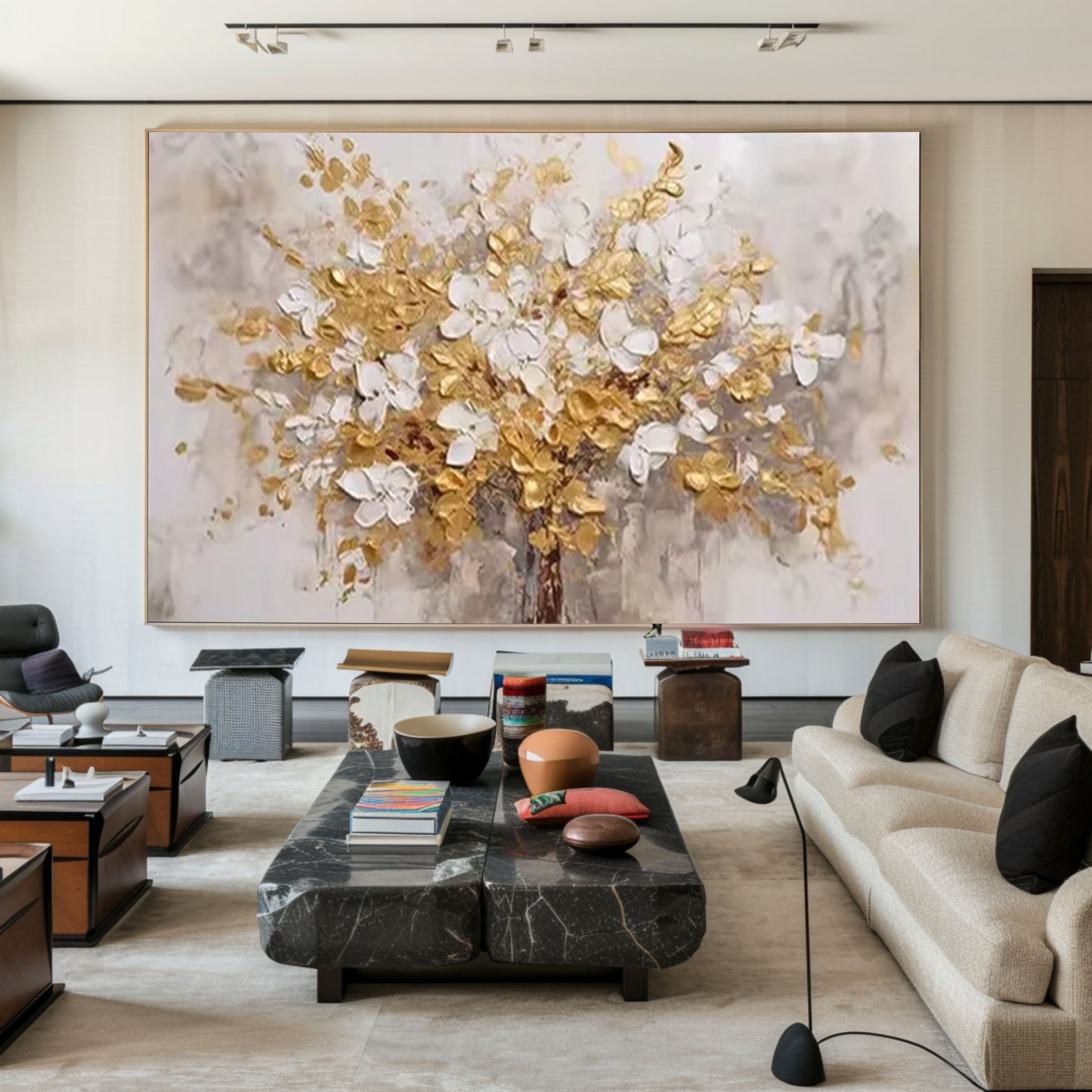 Golden Blossoms Tree Art Luxurious Modern Wall Decor #FT 051