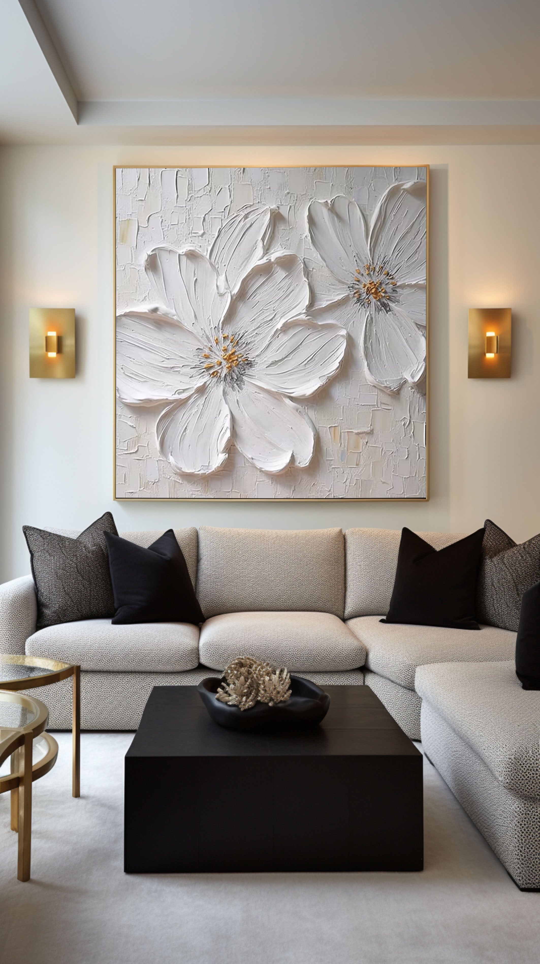 Minimalist White Flower Wall Art Textured Painting for Modern Homes #FT 018