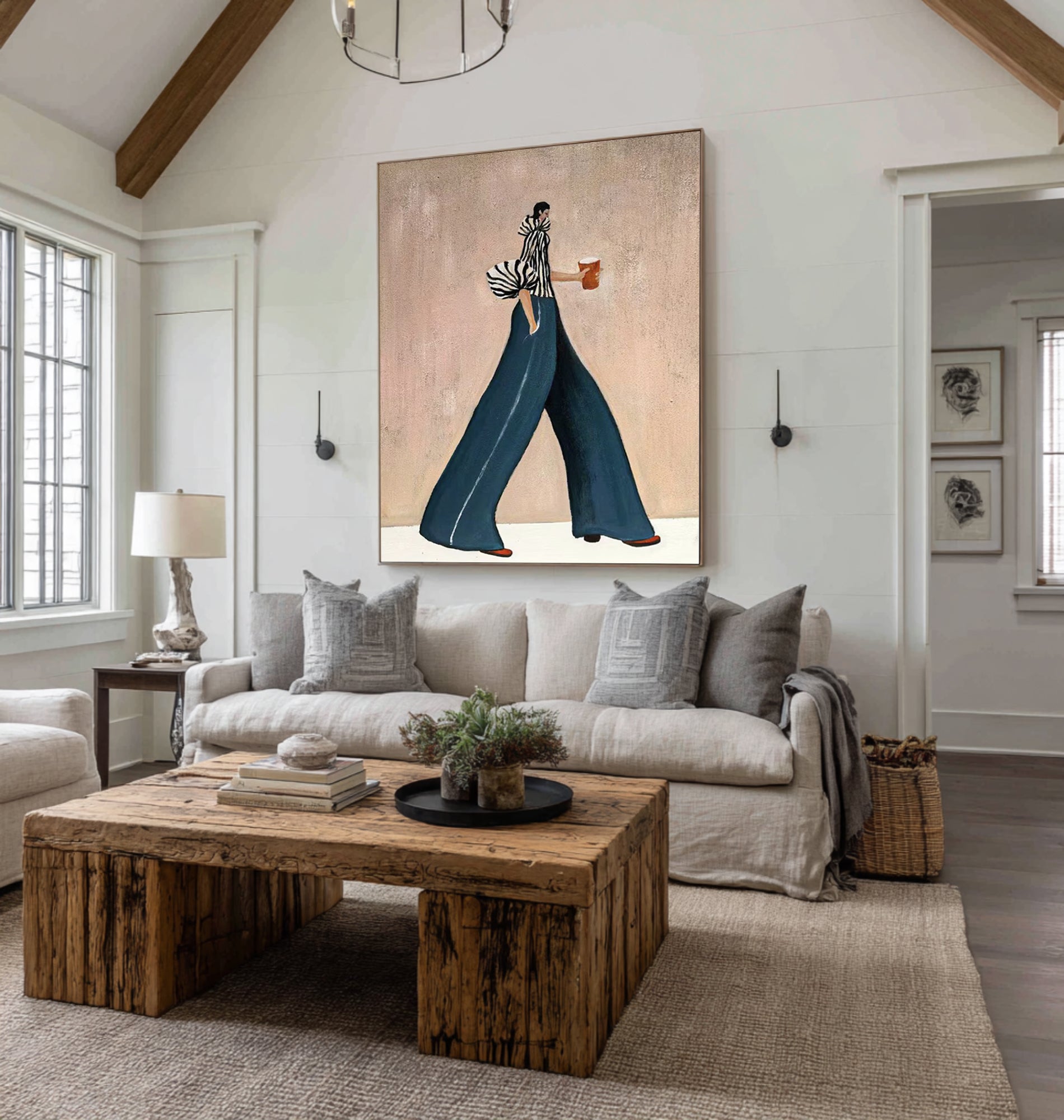 Oversized Modern Woman Canvas Art Contemporary Fashion Painting 