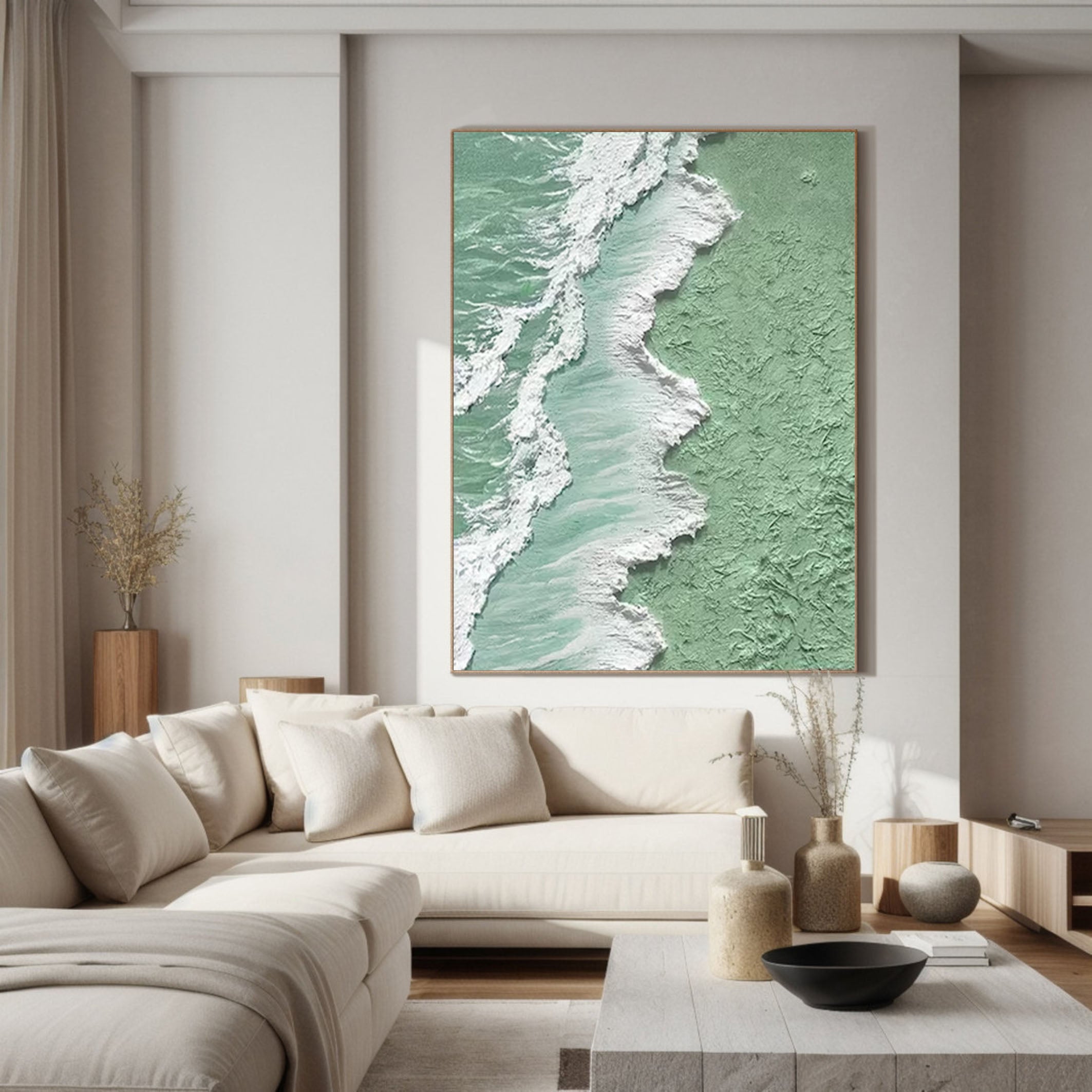 Textured Seafoam Green Art Modern Coastal Wall Decor #OS 068