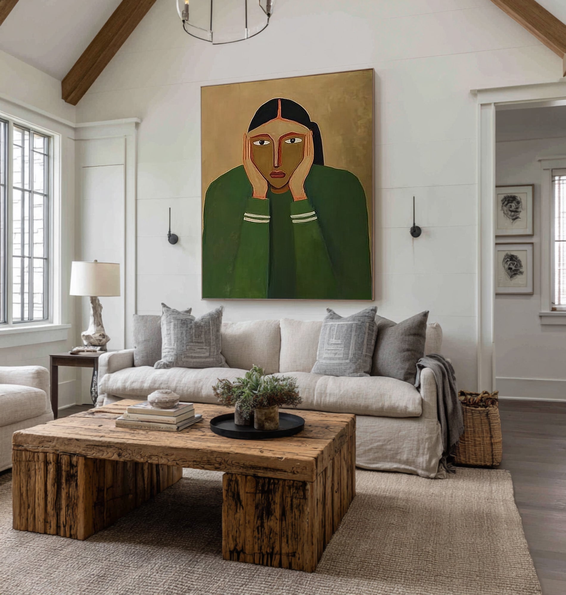 Green Tone Figurative Portrait Wall Art #CZ 046