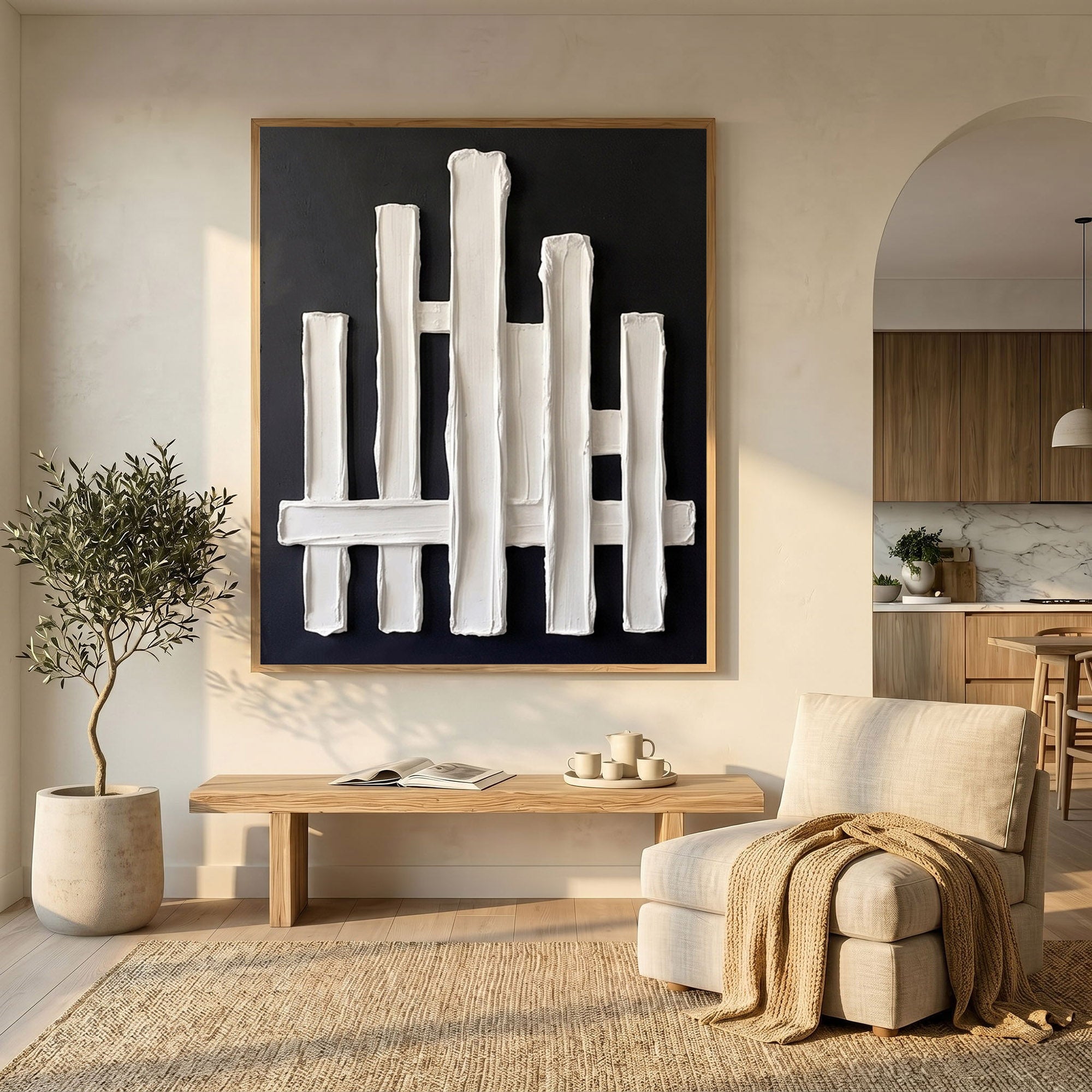 Large Abstract Textured Wall Art Black Plaster Painting Sculptural Modern Minimalist Luxury Interior Decor