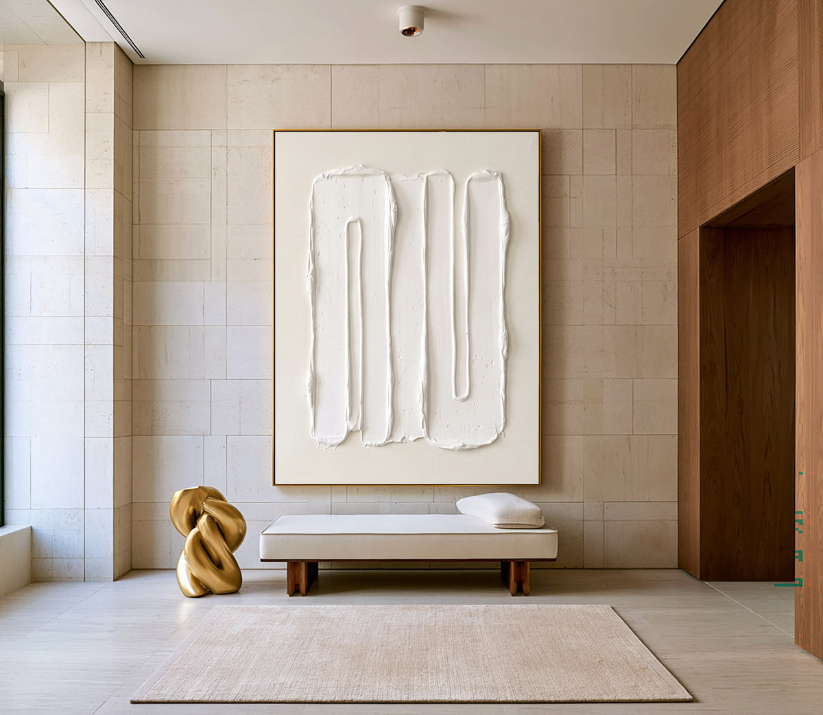 Large Modern Vertical Abstract Texture Wall Art Ivory White 3D Relief Oil Painting Minimalist Sculptural Contemporary Living Room Decor