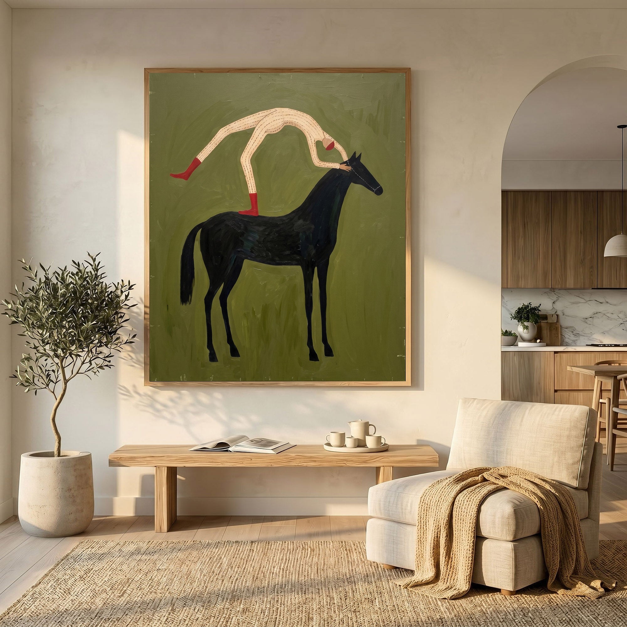 Large Cowboy Horse Wall Art Modern Western Minimalist Canvas Painting