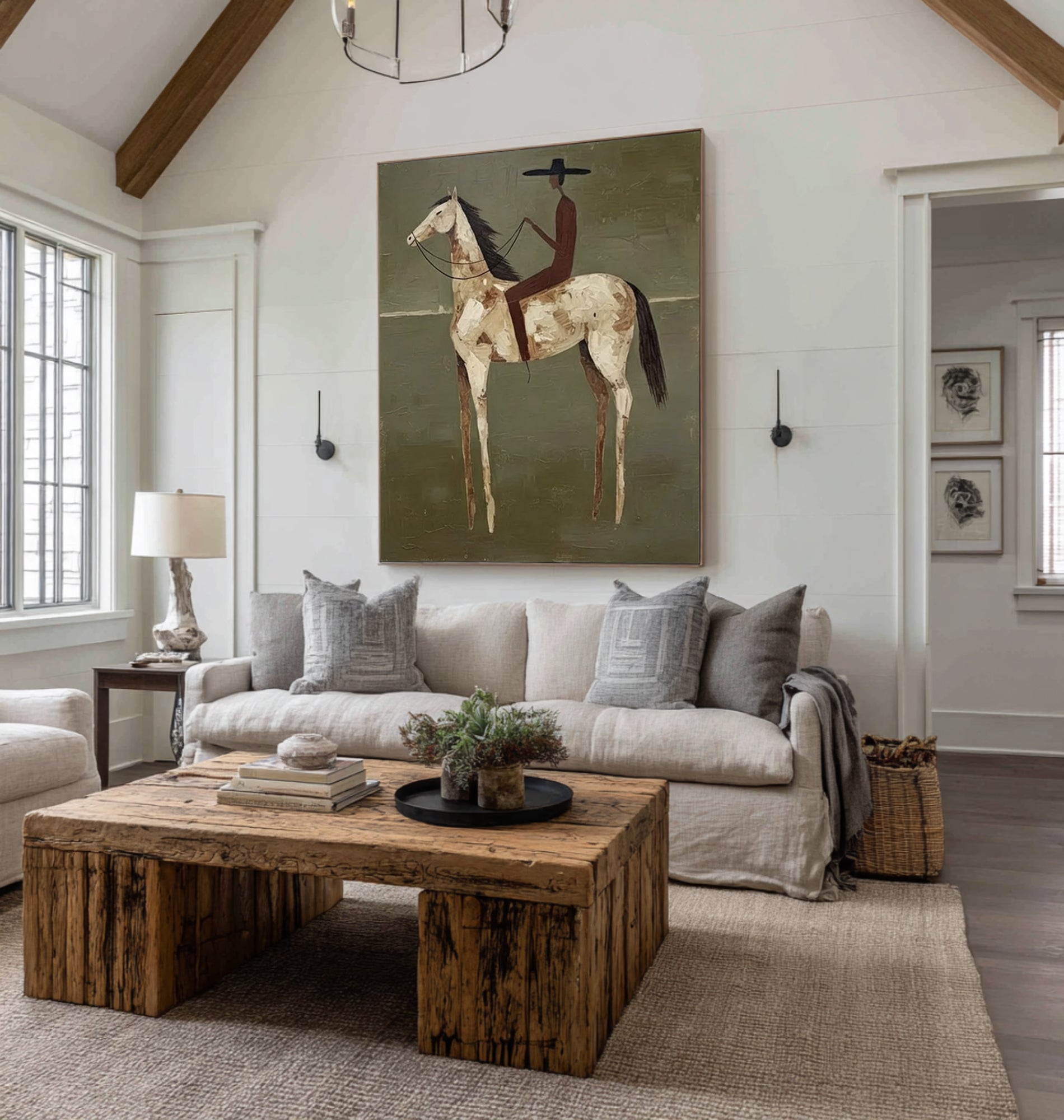 Oversized Contemporary Horse Painting Modern Equestrian Canvas Art