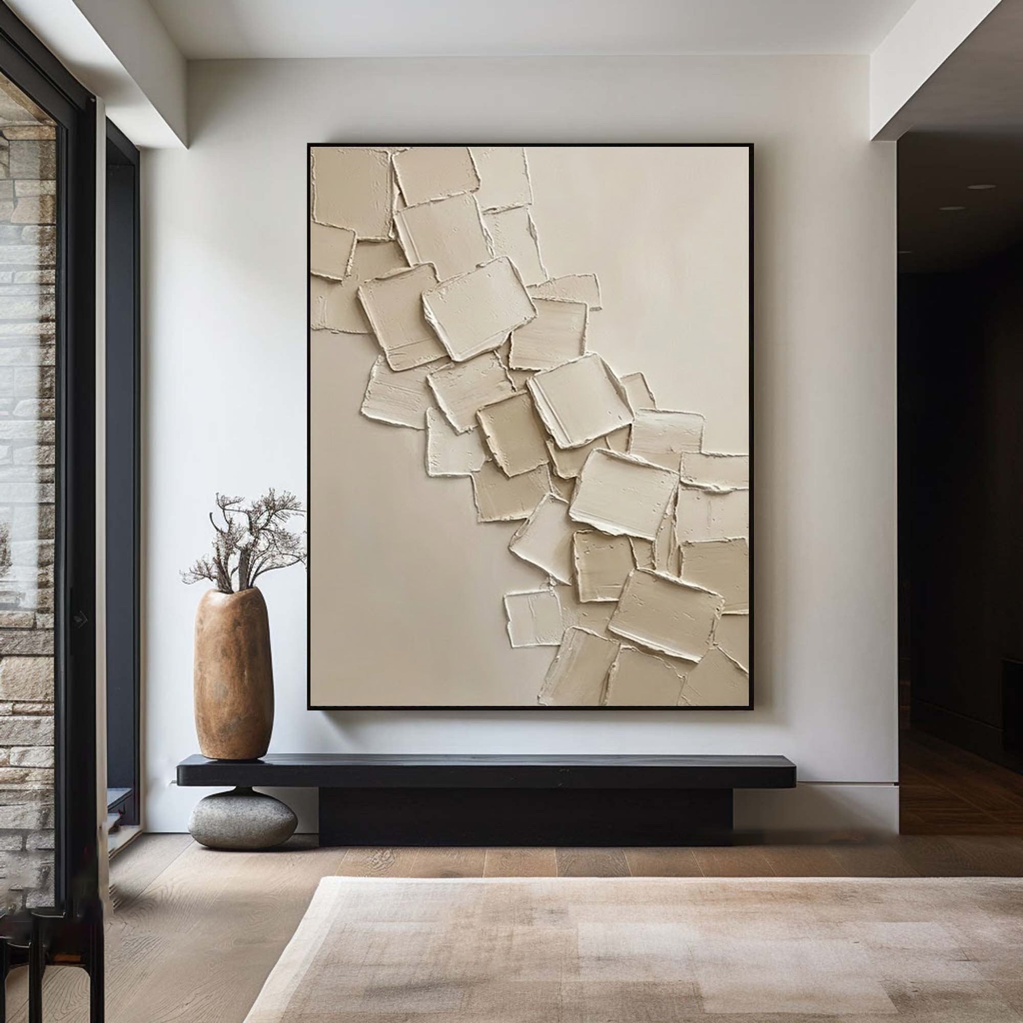 Large Beige Abstract Oil Painting #KRA 001