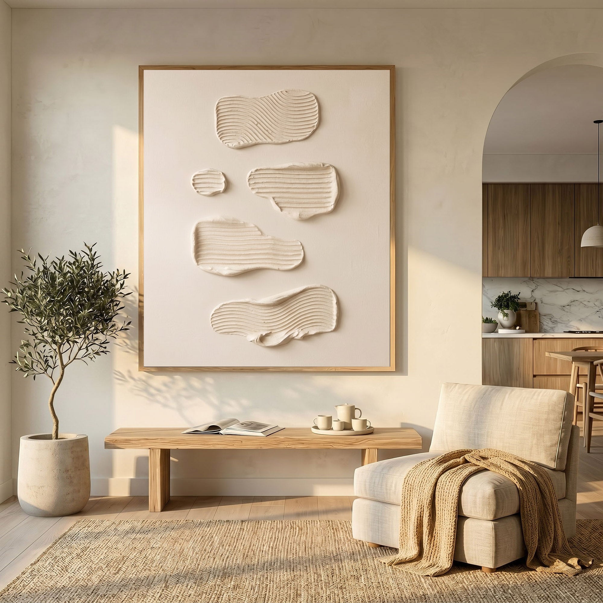 Large Modern Abstract Textured Wall Art Organic Plaster Painting Neutral Minimalist Interior Decor