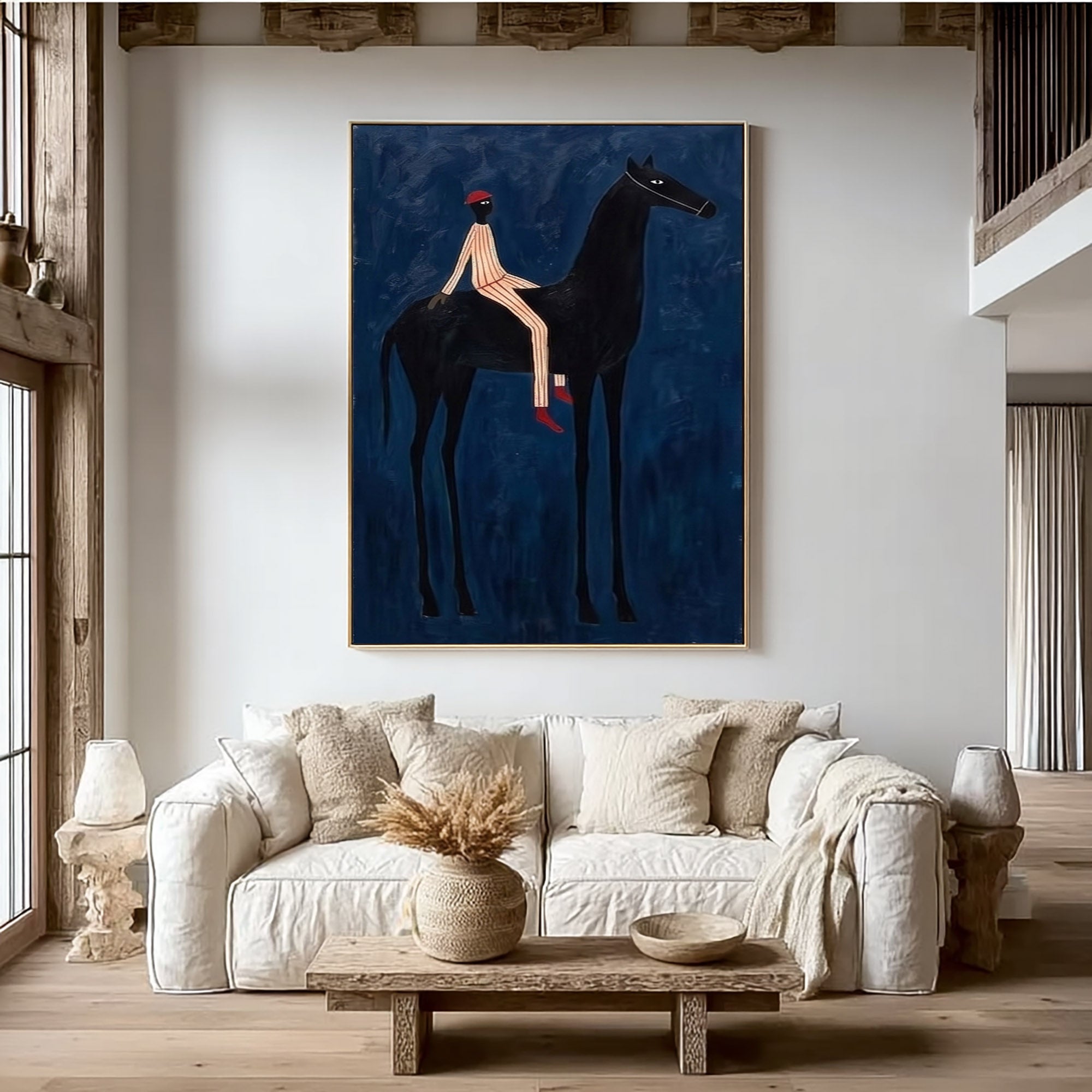 Large Midnight Cowboy Wall Art Modern Equestrian Painting
