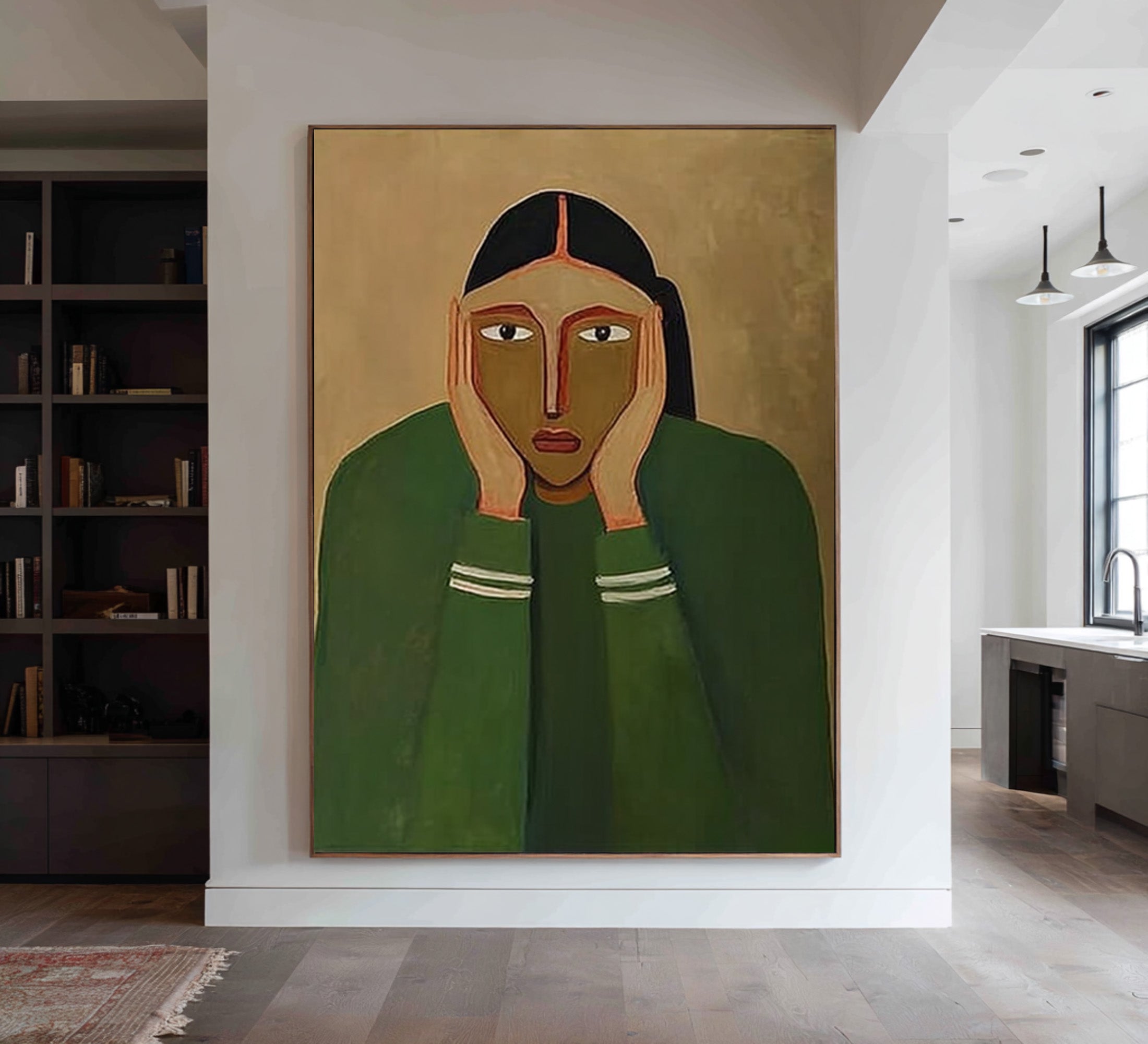 Green Tone Figurative Portrait Wall Art #CZ 046