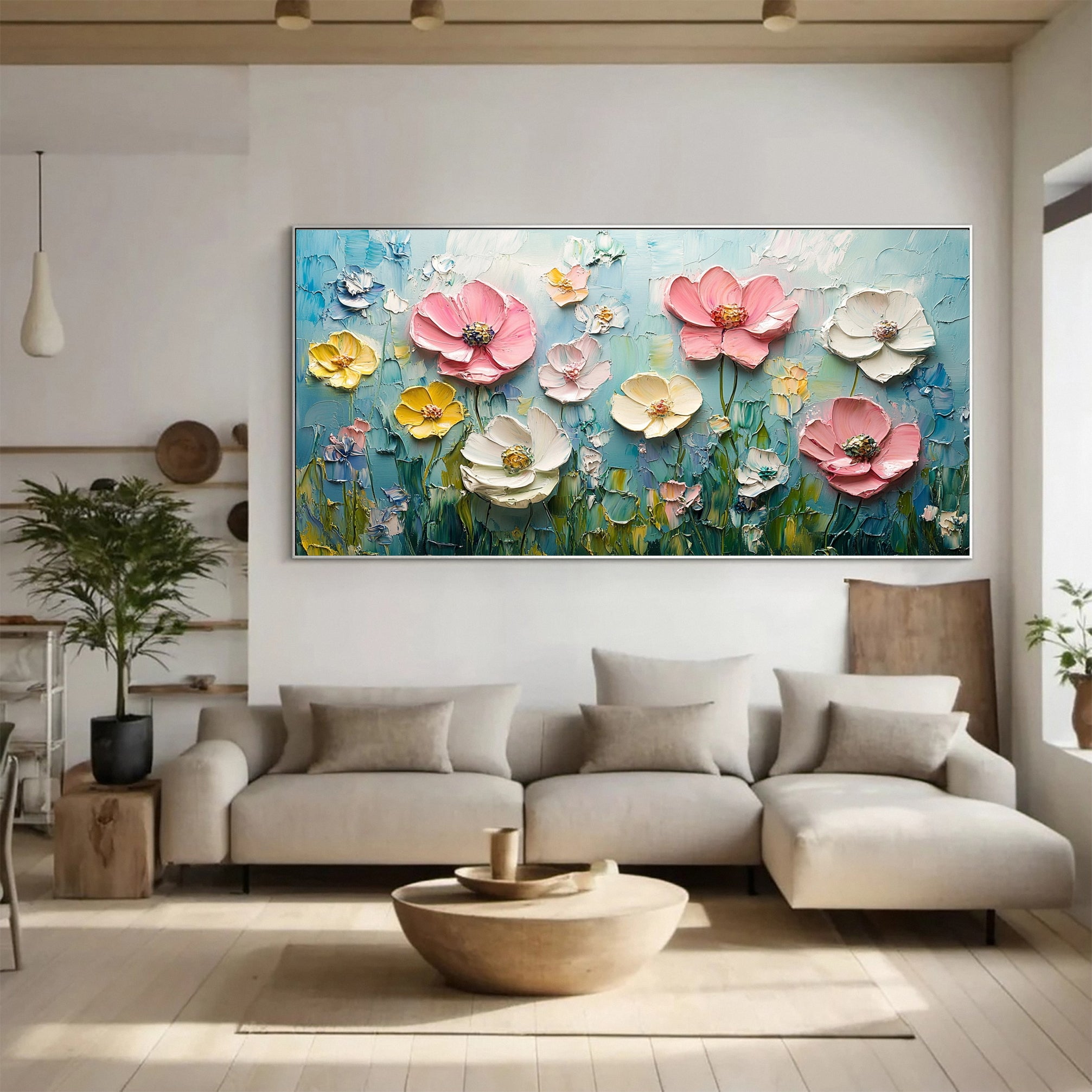 Bloom Horizon Textured Floral Oil Painting Colorful Wall Art #FT 022