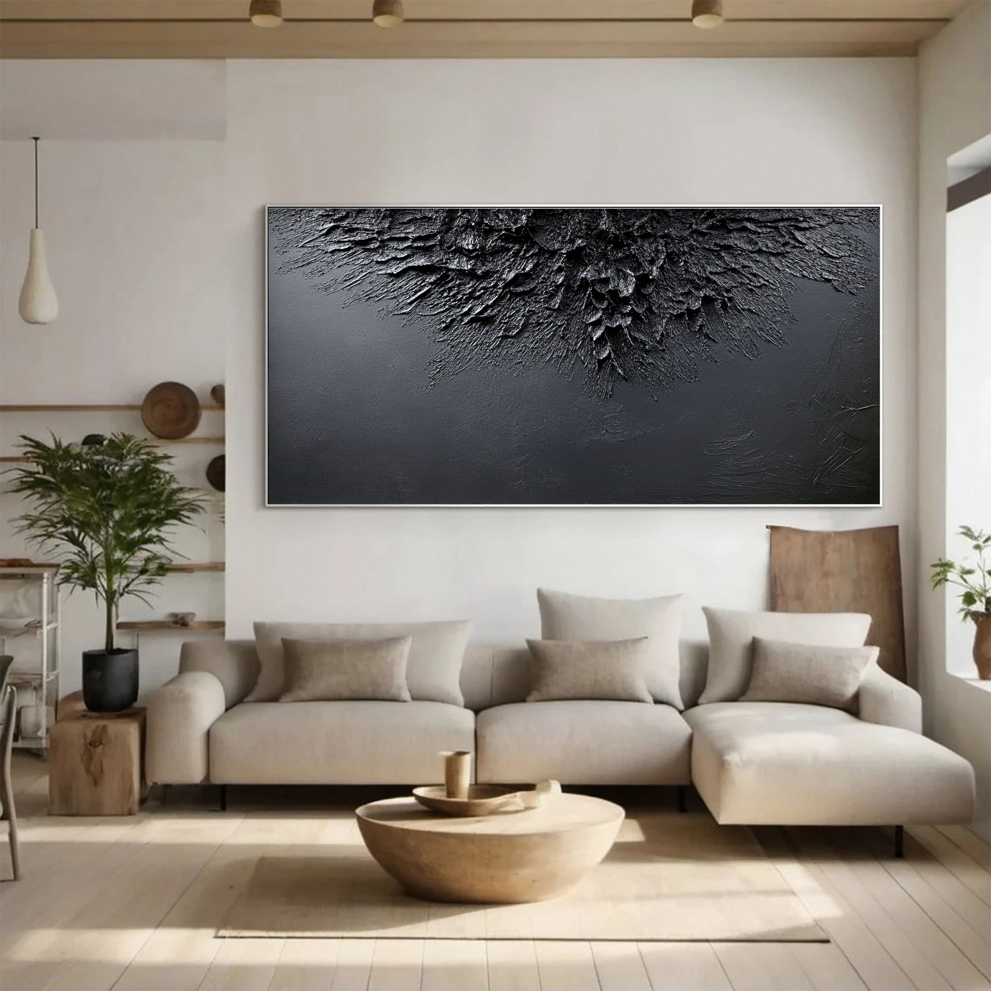 Luxurious Depths Large Black Textured Abstract Canvas Art #MMA 114