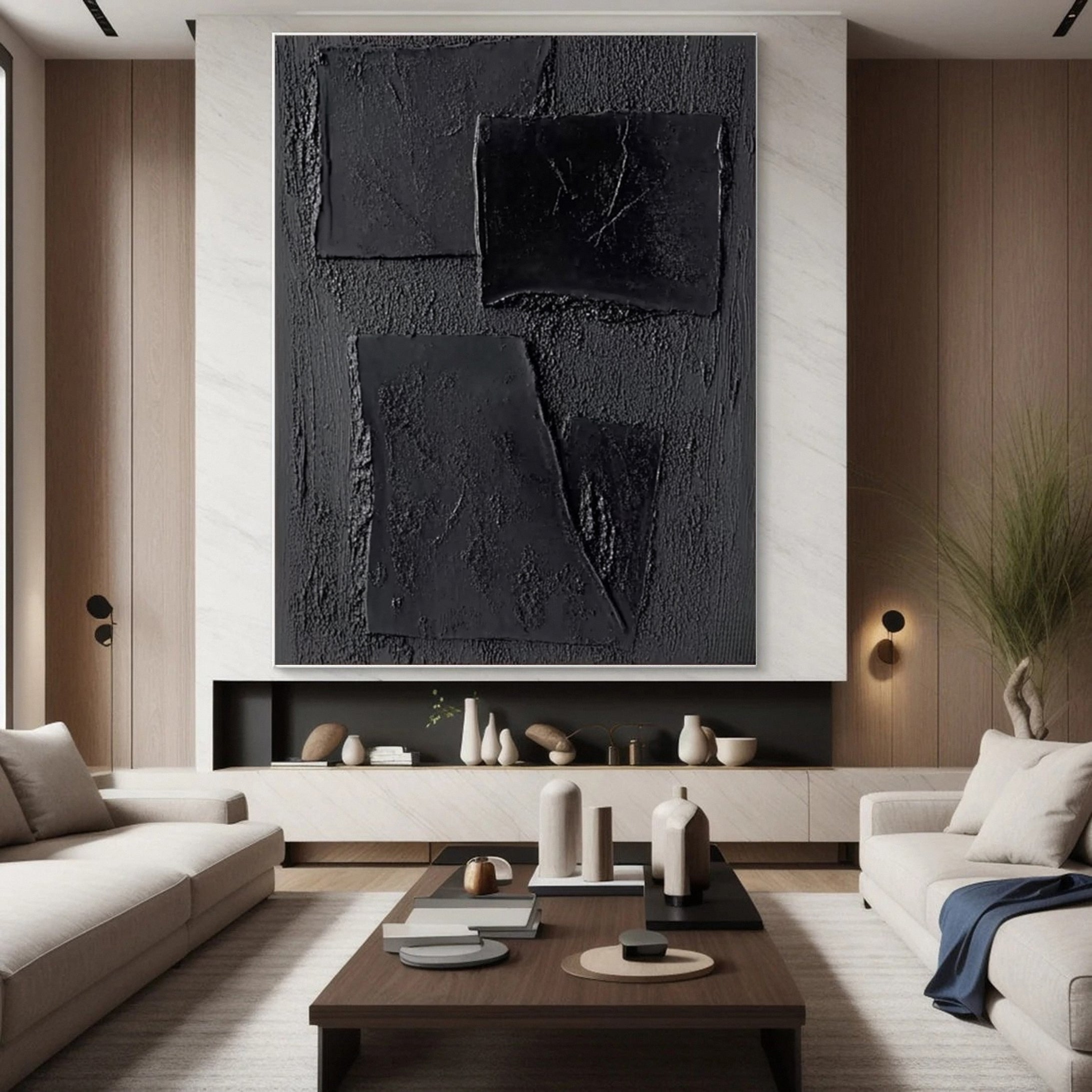 Sleek Elegance Contemporary Large Black Textured Wall Art #MMA 118