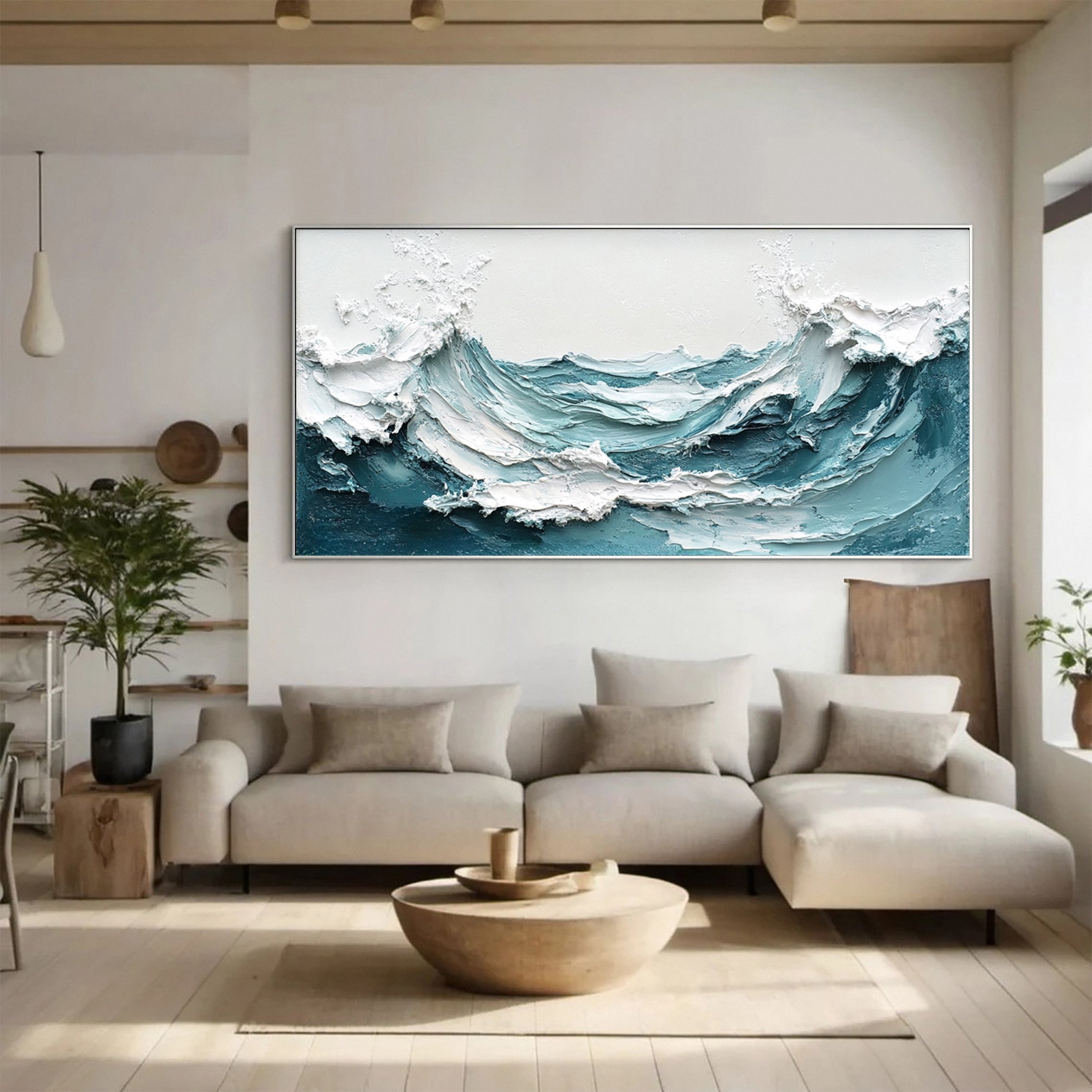 Crashing Waves Textured Artwork Luxurious Ocean Wall Canvas #OS 016