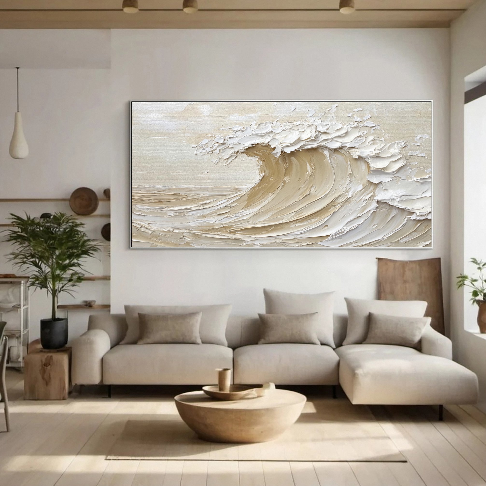 Neutral Toned Wave Large Ocean Textured Wall Art #OS 045