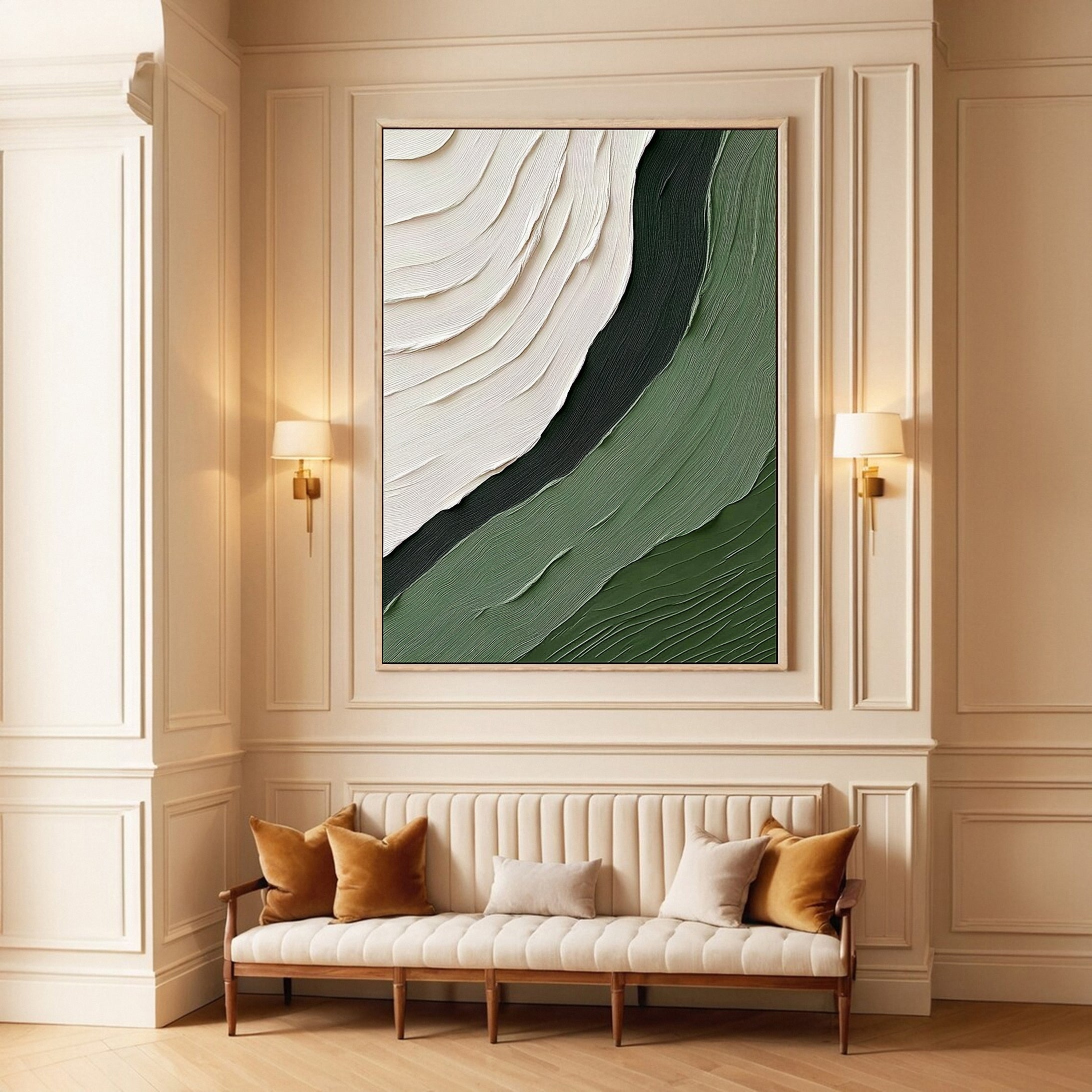 Green & White Abstract Textured Minimalist Wall Art #MMA 159