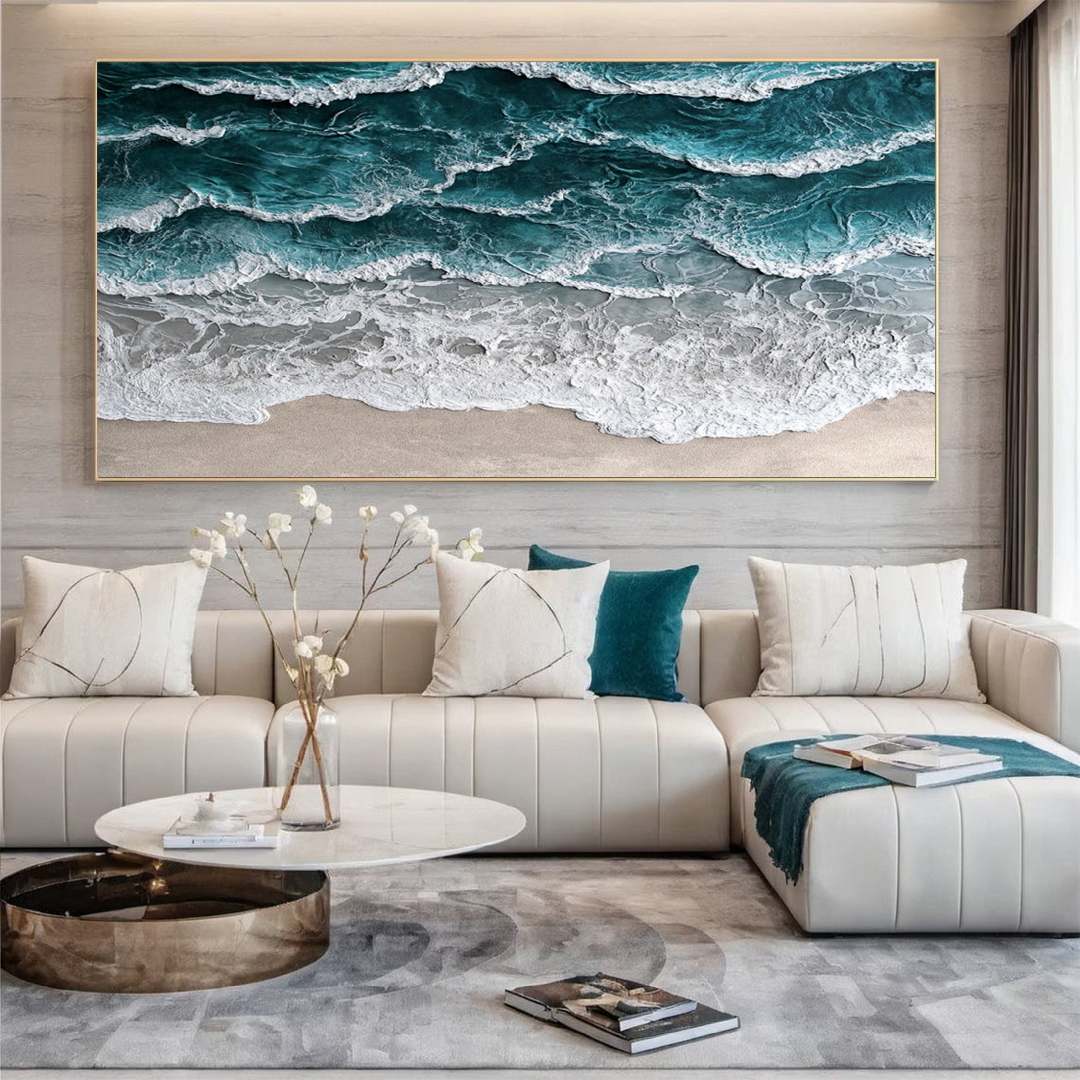 Coastal Serenity Wall Art Dynamic Ocean Waves Canvas #OS 006