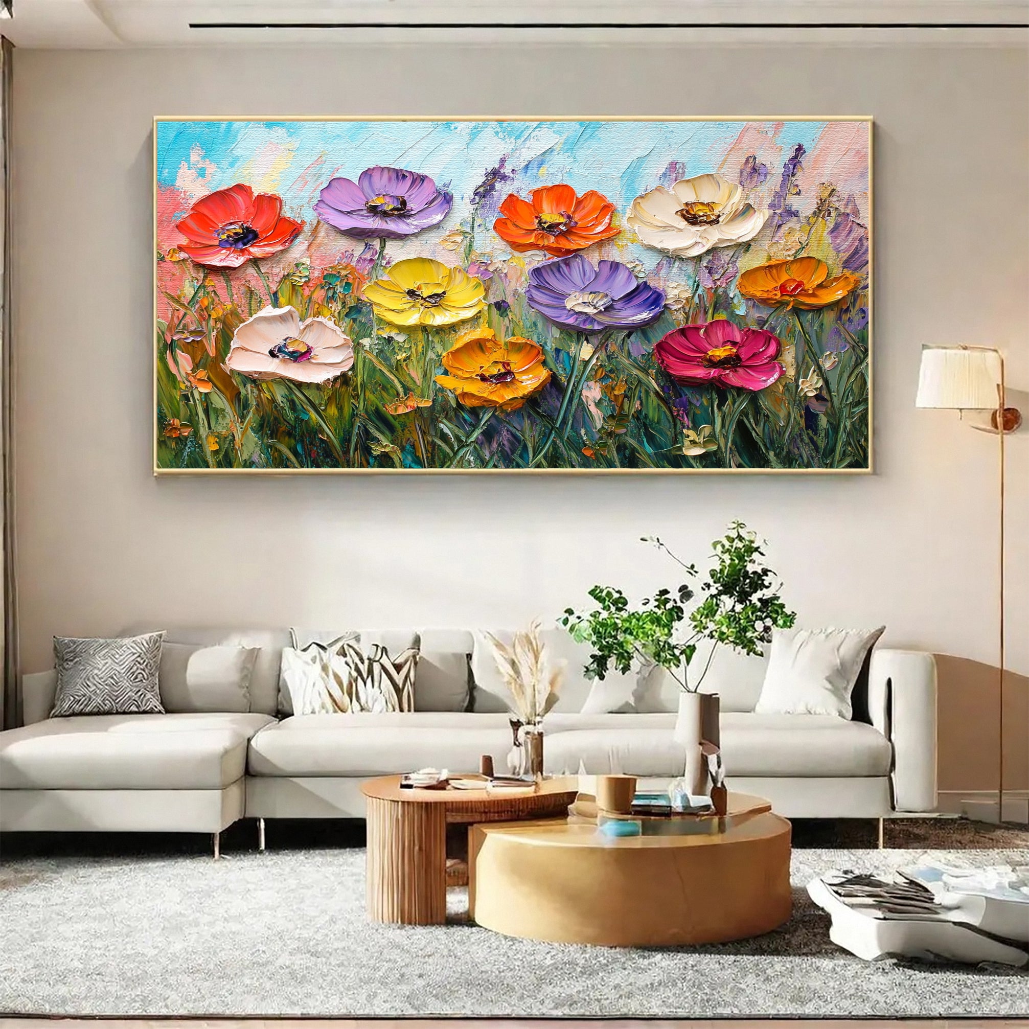 Bloom Horizon Textured Floral Oil Painting Colorful Wall Art #FT 024