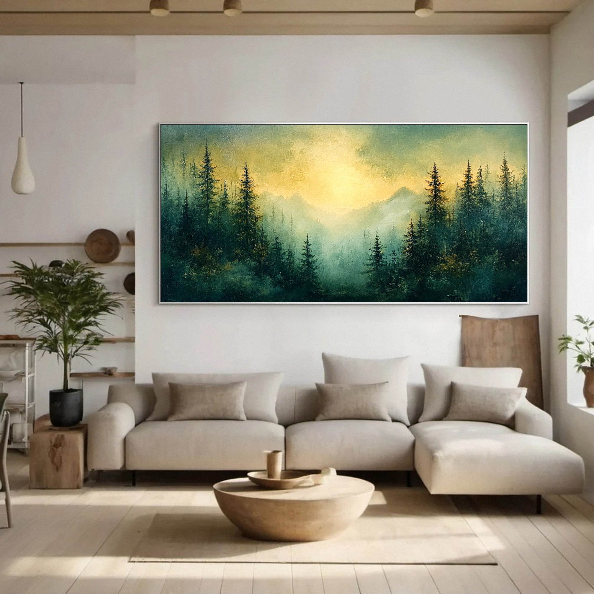 Mystic Mountains Serene Forest Landscape Canvas Wall Art #FT 035