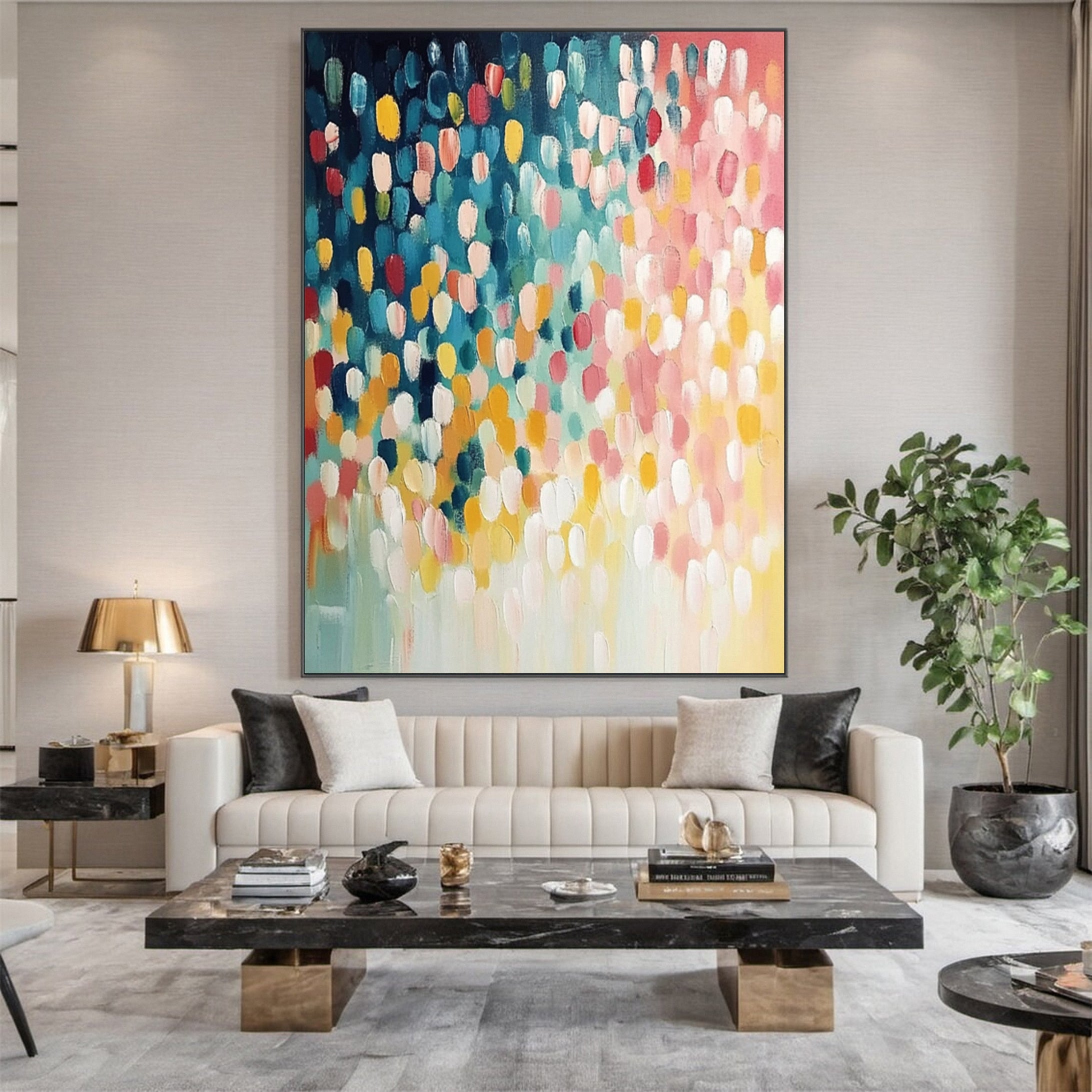 Vibrant Drip Large Colorful Dot Painting Modern Wall Art #MMA 157