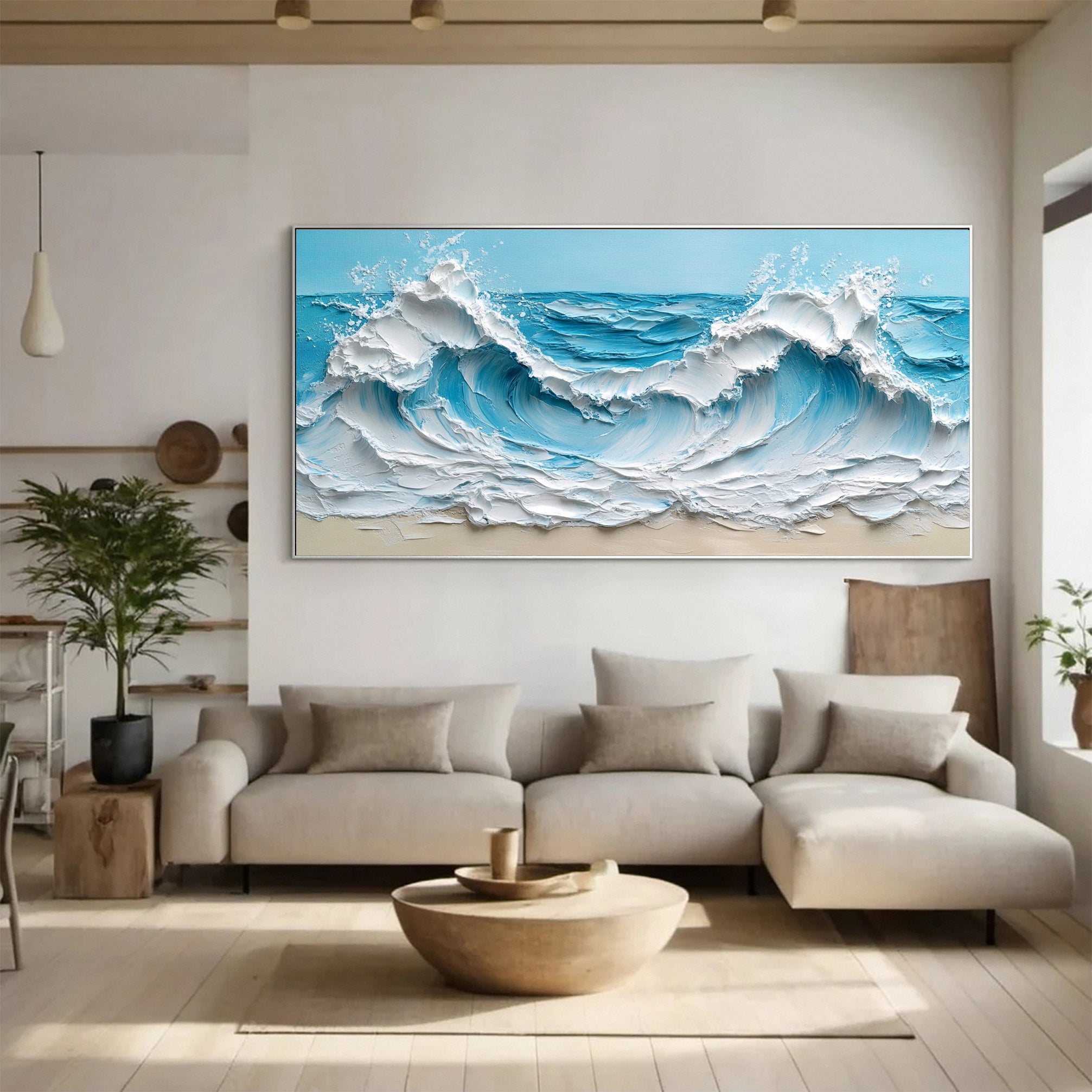 Crashing Waves Textured Artwork Luxurious Ocean Wall Canvas #OS 015