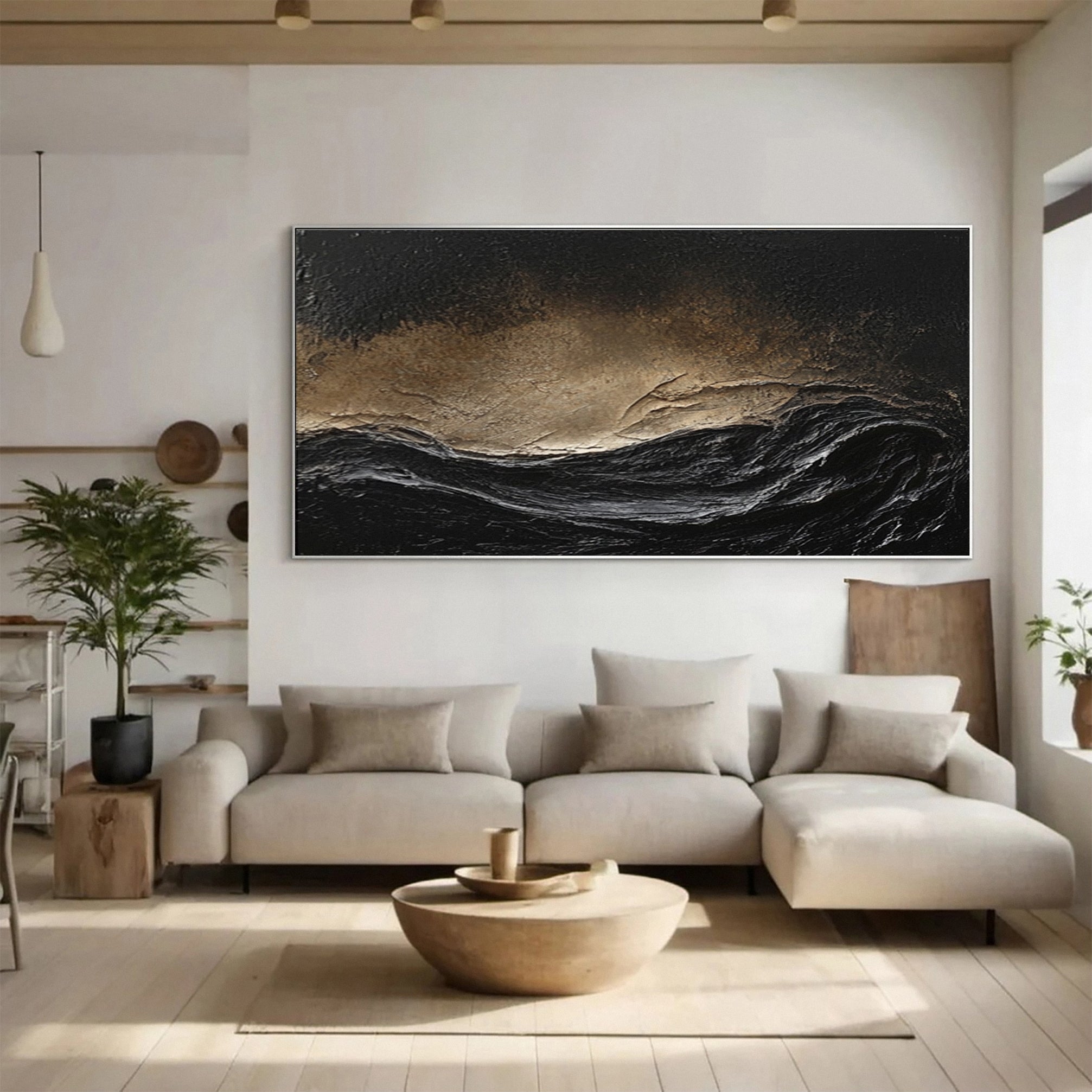 Stormy Elegance Large Black and Gold Abstract Wall Art #MMA 147