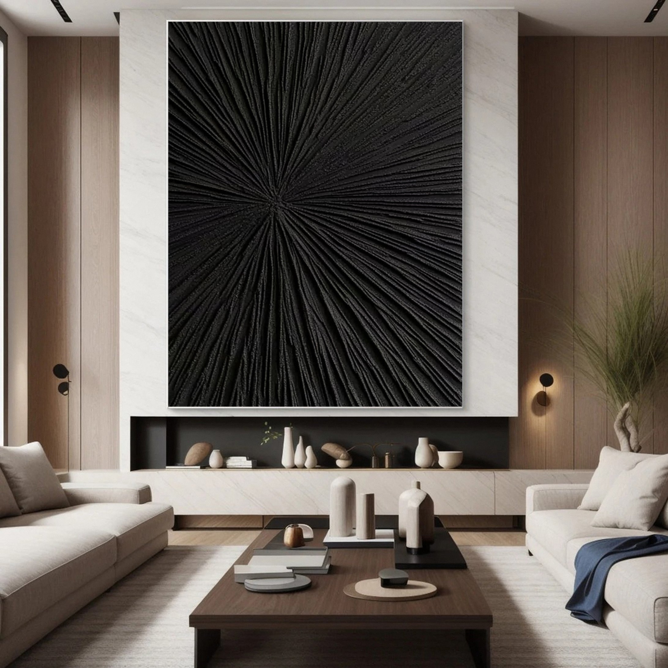 Sleek Elegance Contemporary Large Black Textured Wall Art #MMA 121