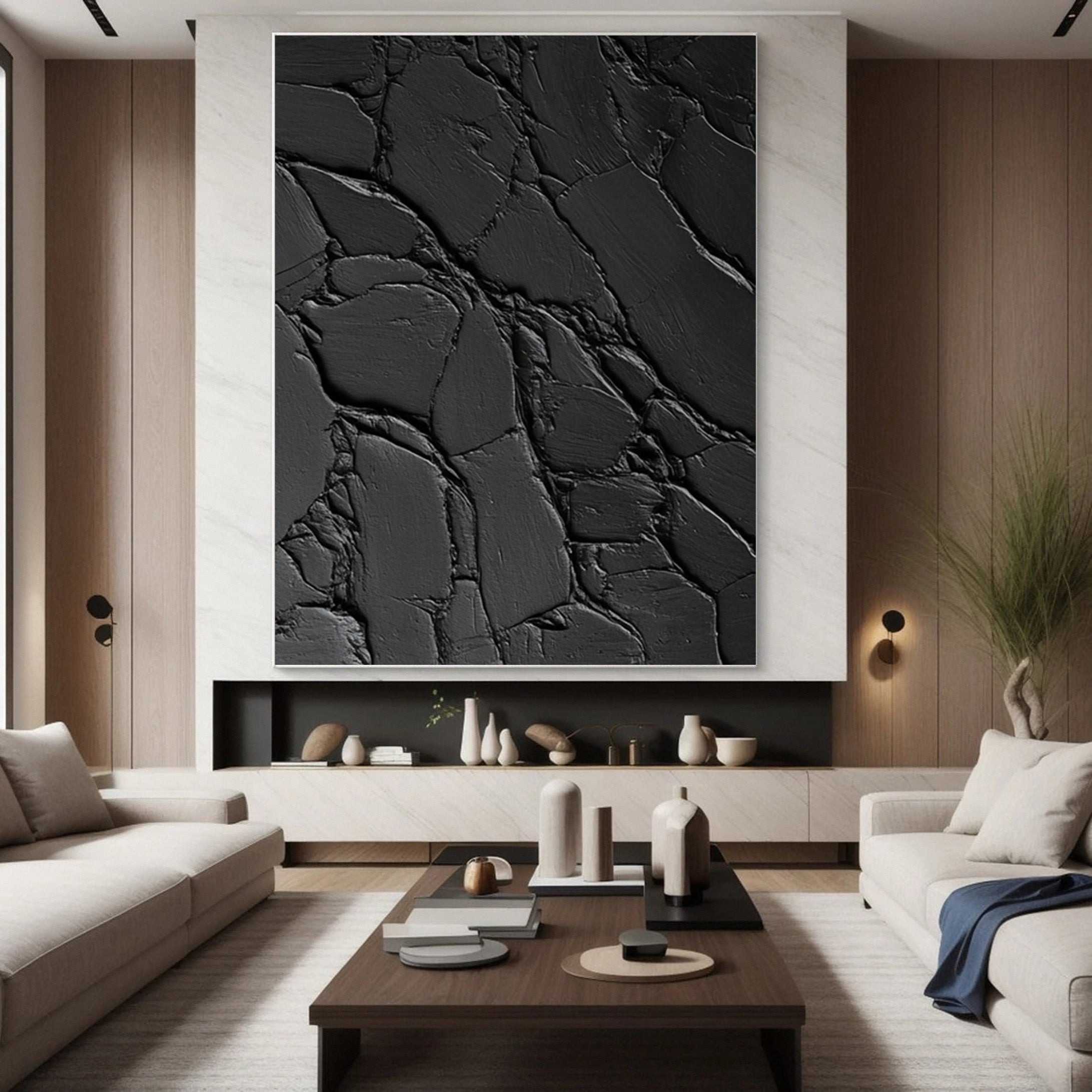 Sleek Elegance Contemporary Large Black Textured Wall Art #MMA 119