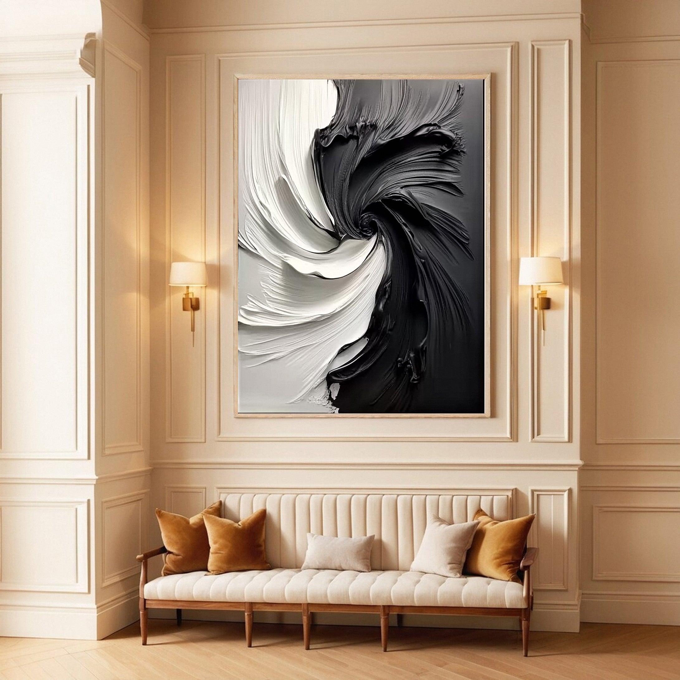 Modern Large Black & White Textured Wall Art #MMA 154