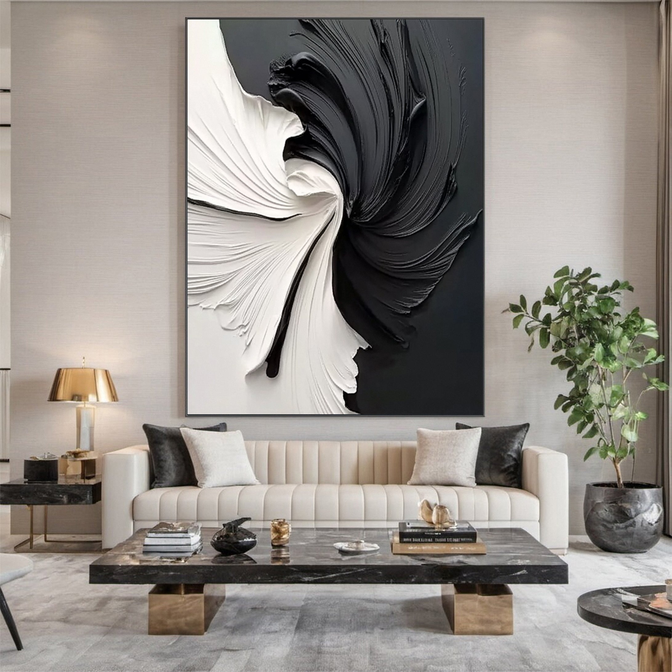 Modern Large Black & White Textured Wall Art #MMA 153