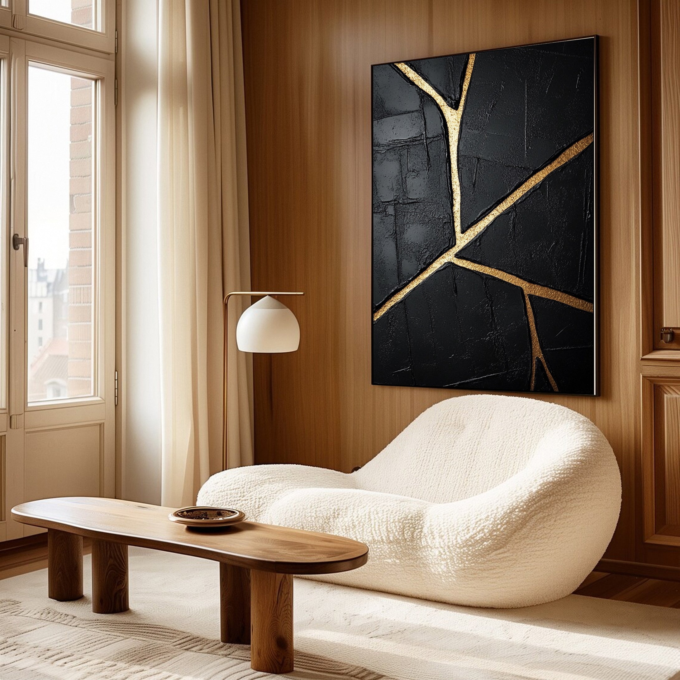 Golden Cracks Black Modern Abstract Art for Elegant Interiors #MMA 109