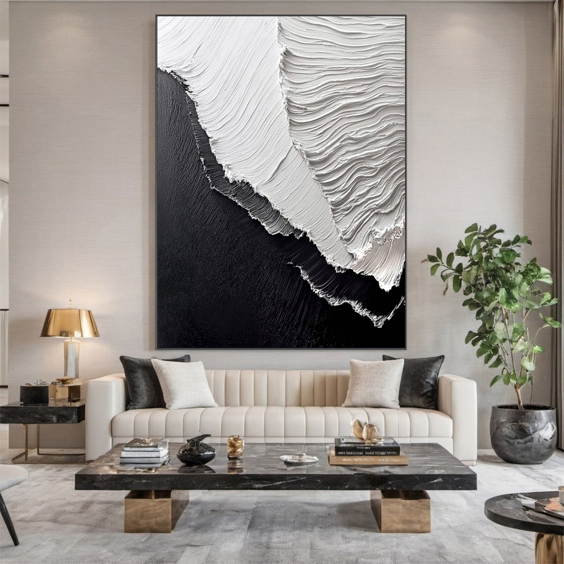 Sea Wave Black & White Large Textured Ocean Wall Art #OS 039