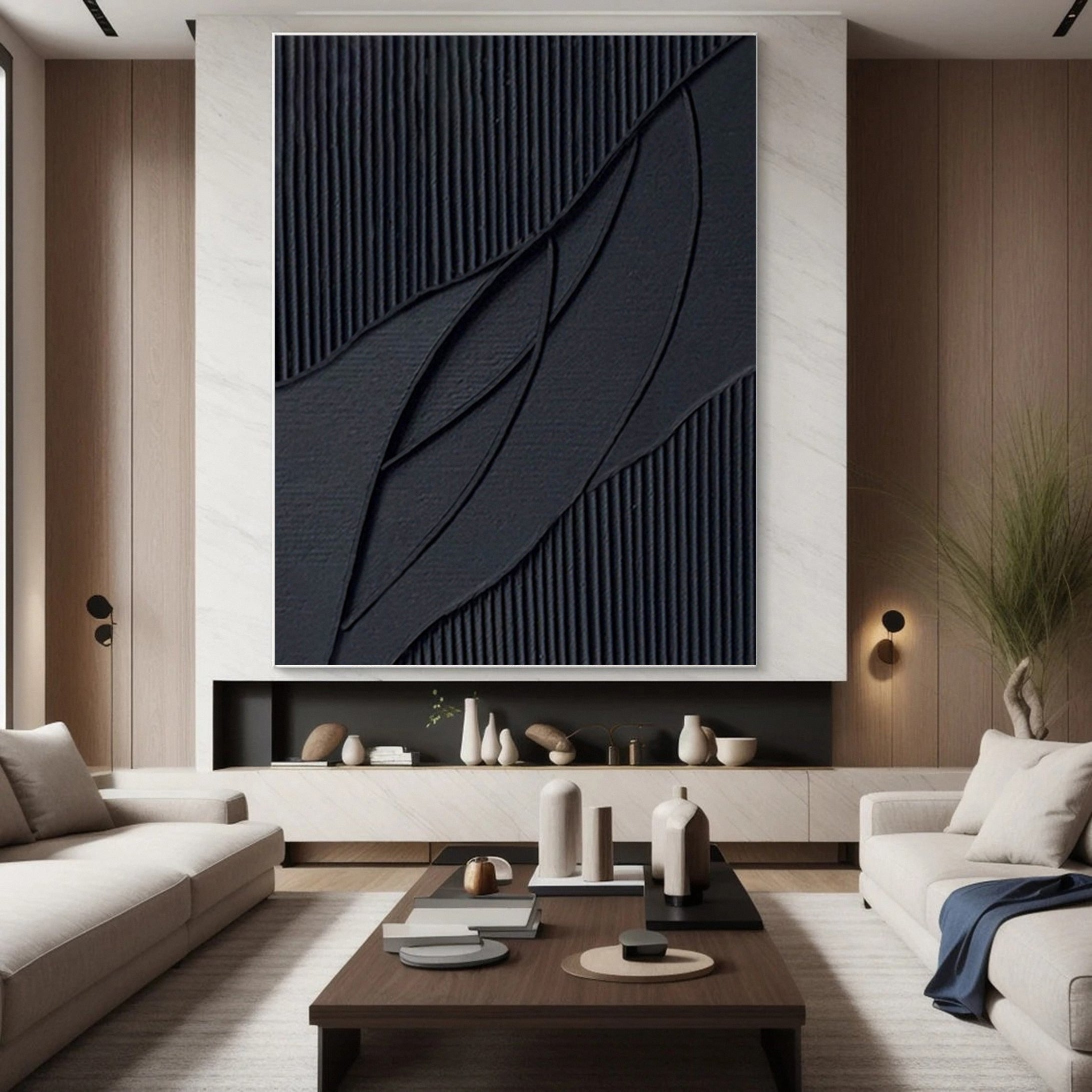 Sleek Elegance Contemporary Large Black Textured Wall Art #MMA 115