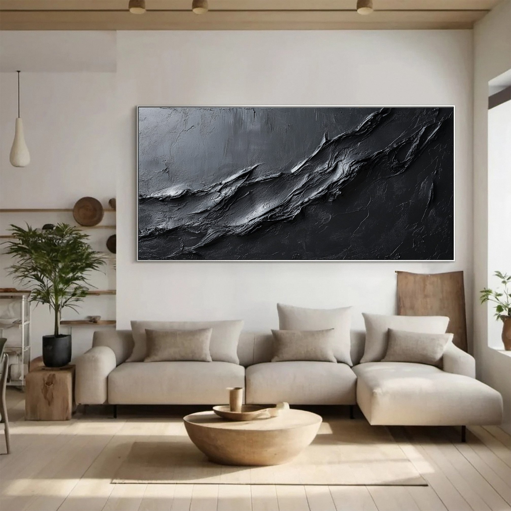 Luxurious Depths Large Black Textured Abstract Canvas Art #MMA 113