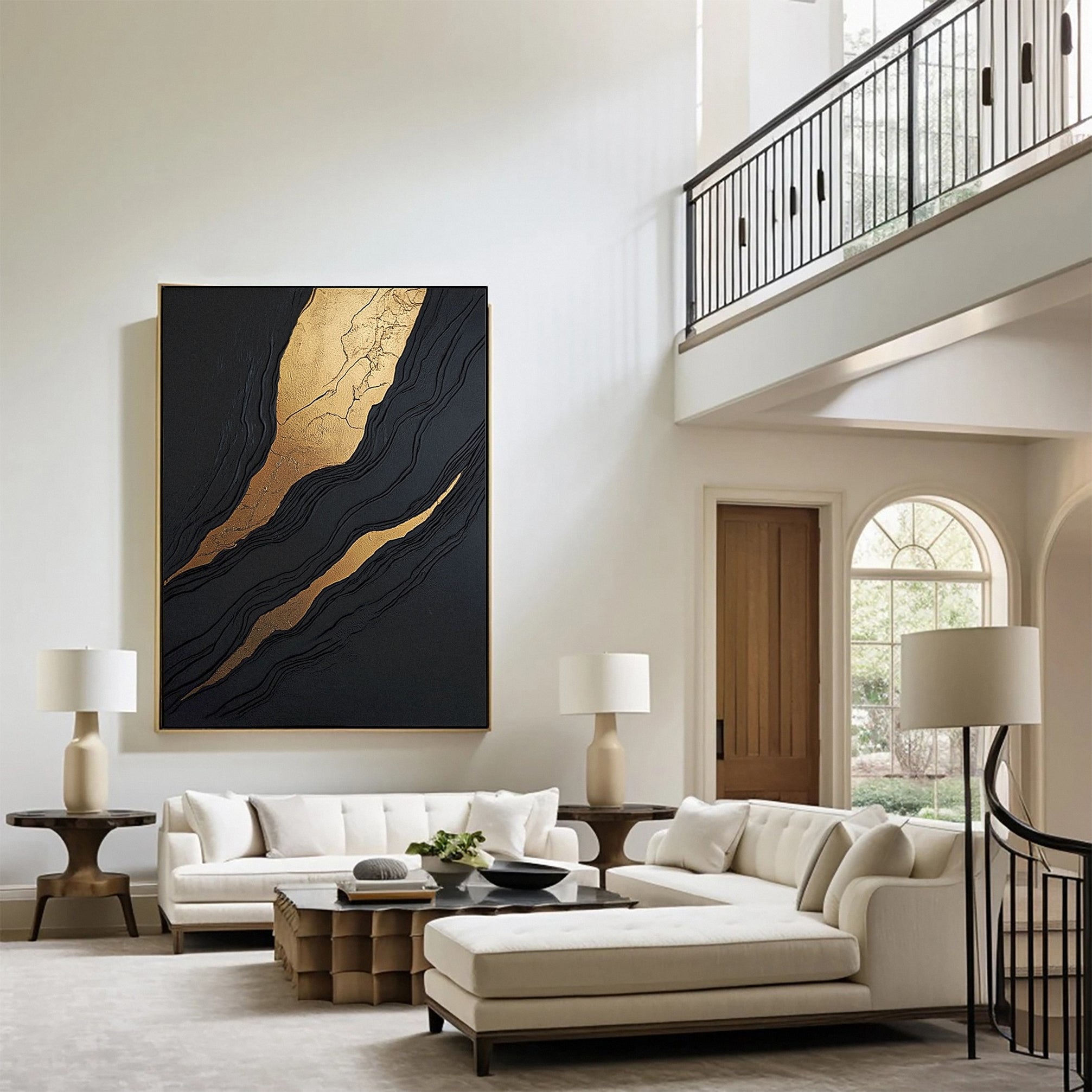 Golden Sway Chic Black and Gold Large Textured Wall Art #MMA 129