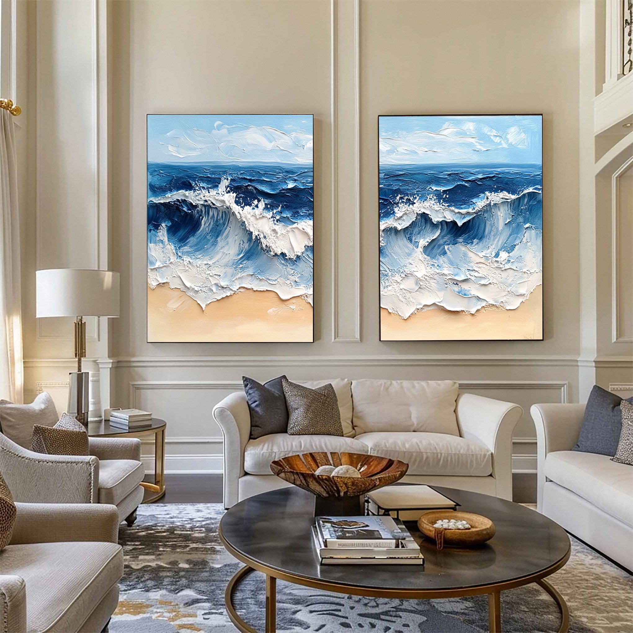 Coastal Tempest Textured Ocean Wave Art Set for Modern Living #OS 033