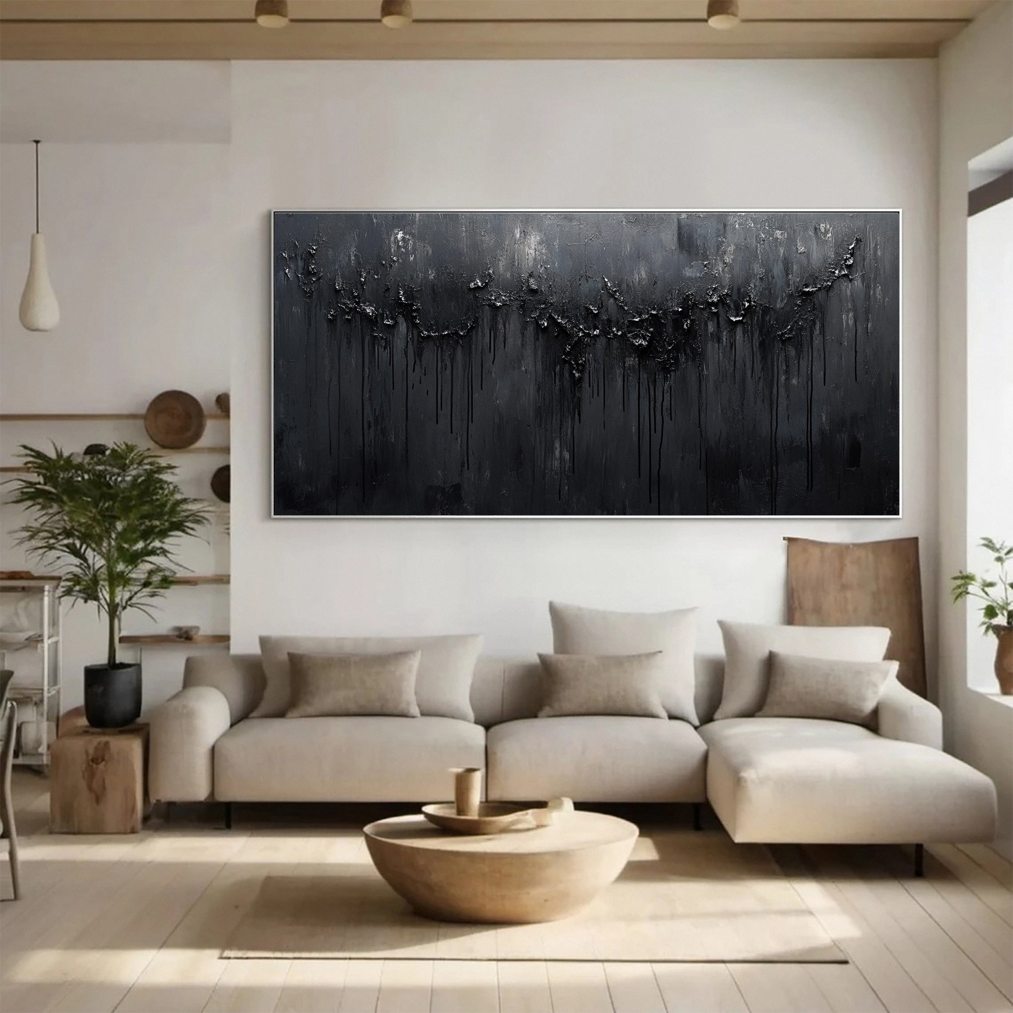 Luxurious Depths Large Black Textured Abstract Canvas Art #MMA 112