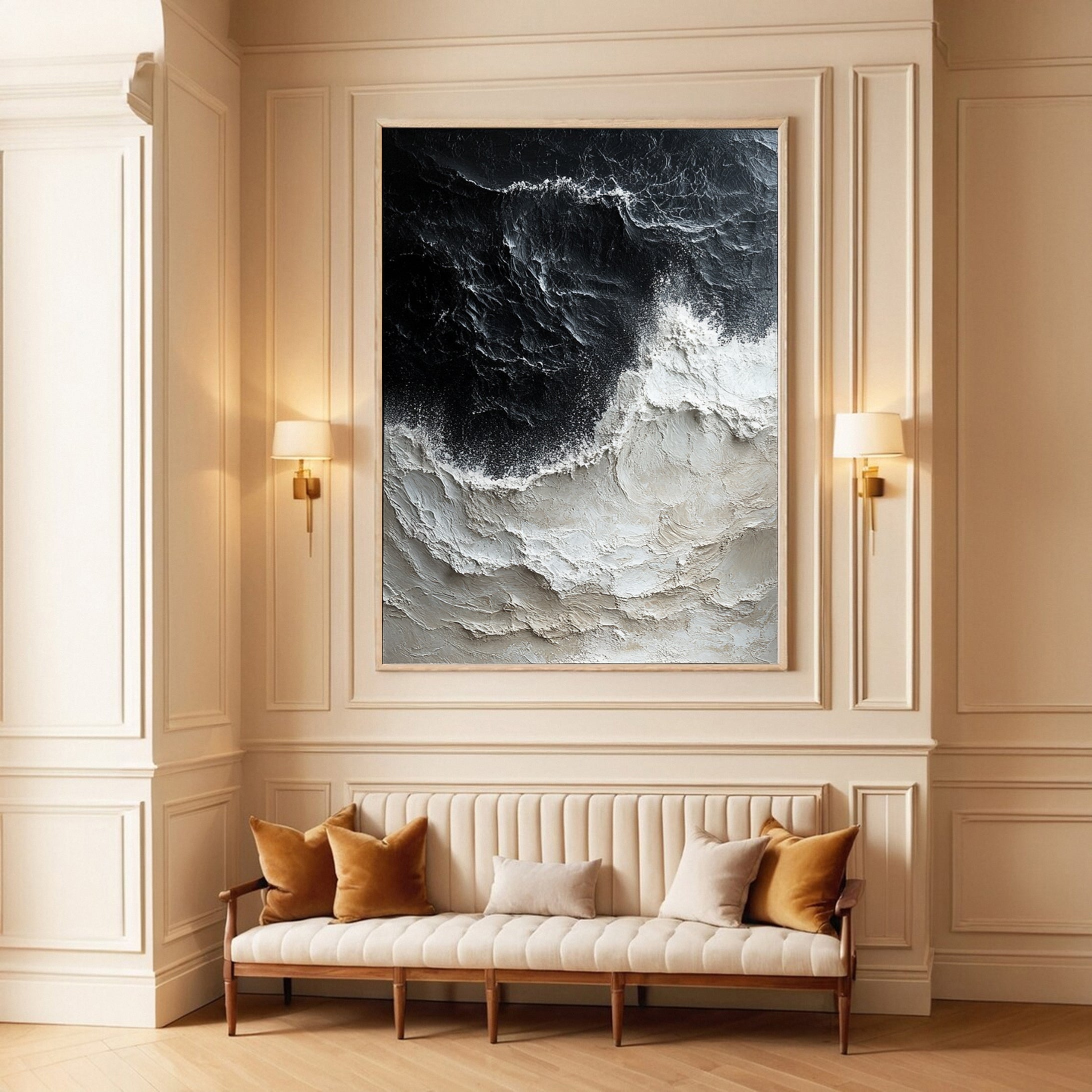 Sea Wave Black & White Large Textured Ocean Wall Art #OS 040