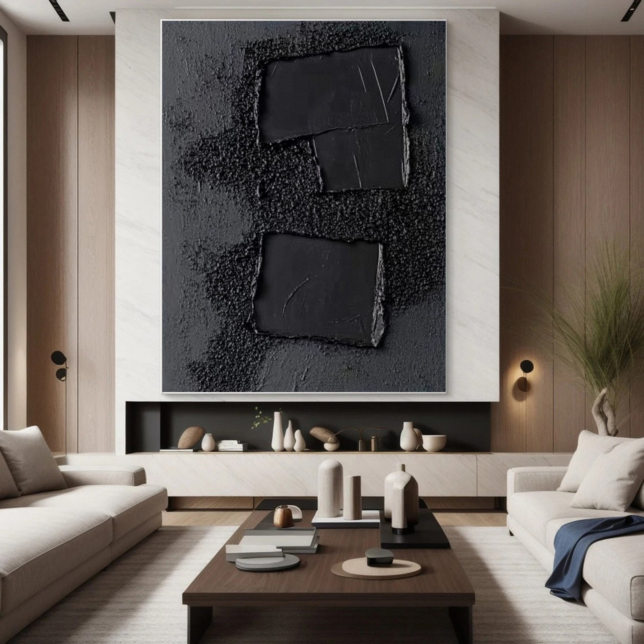 Sleek Elegance Contemporary Large Black Textured Wall Art #MMA 117