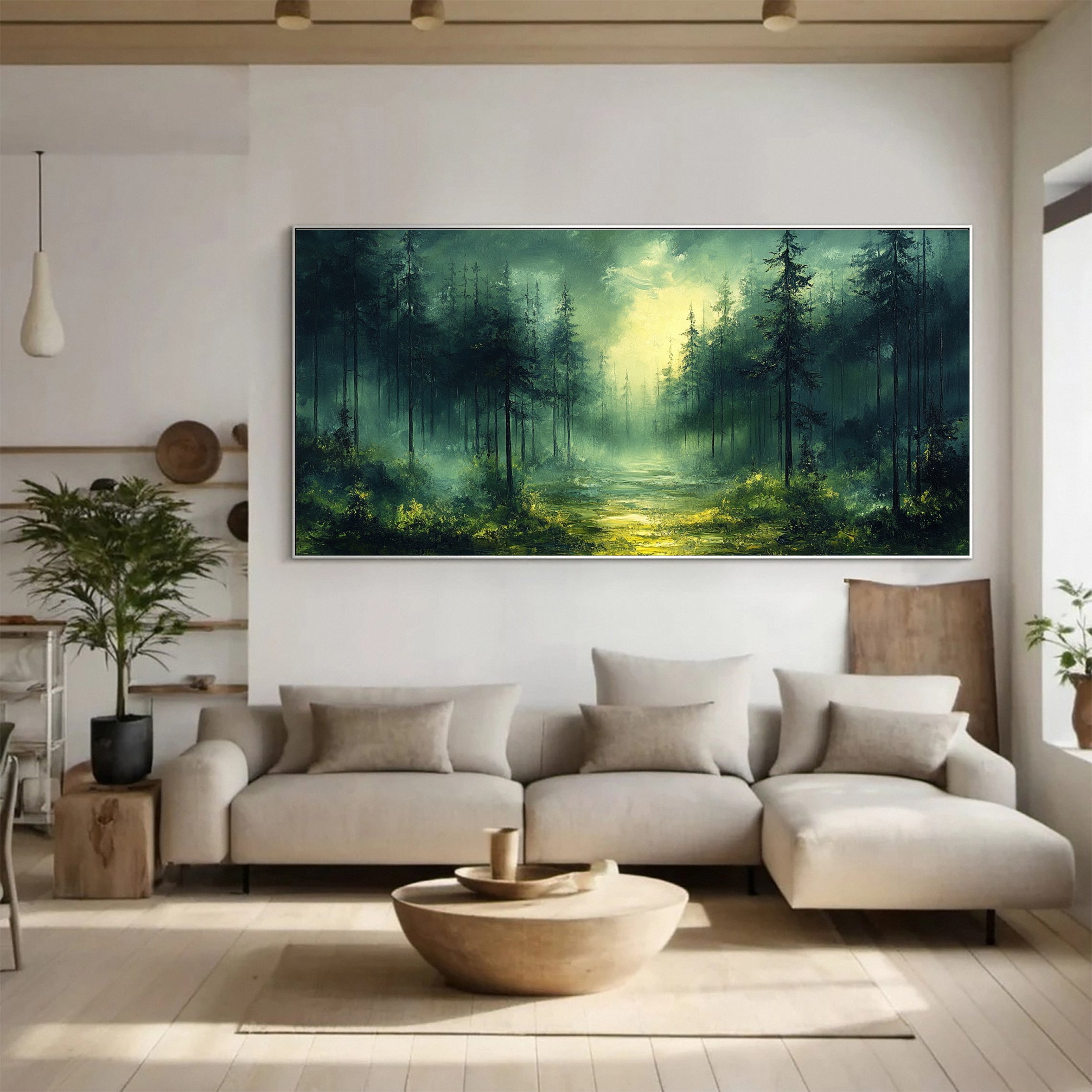 Mystic Mountains Serene Forest Landscape Canvas Wall Art #FT 036