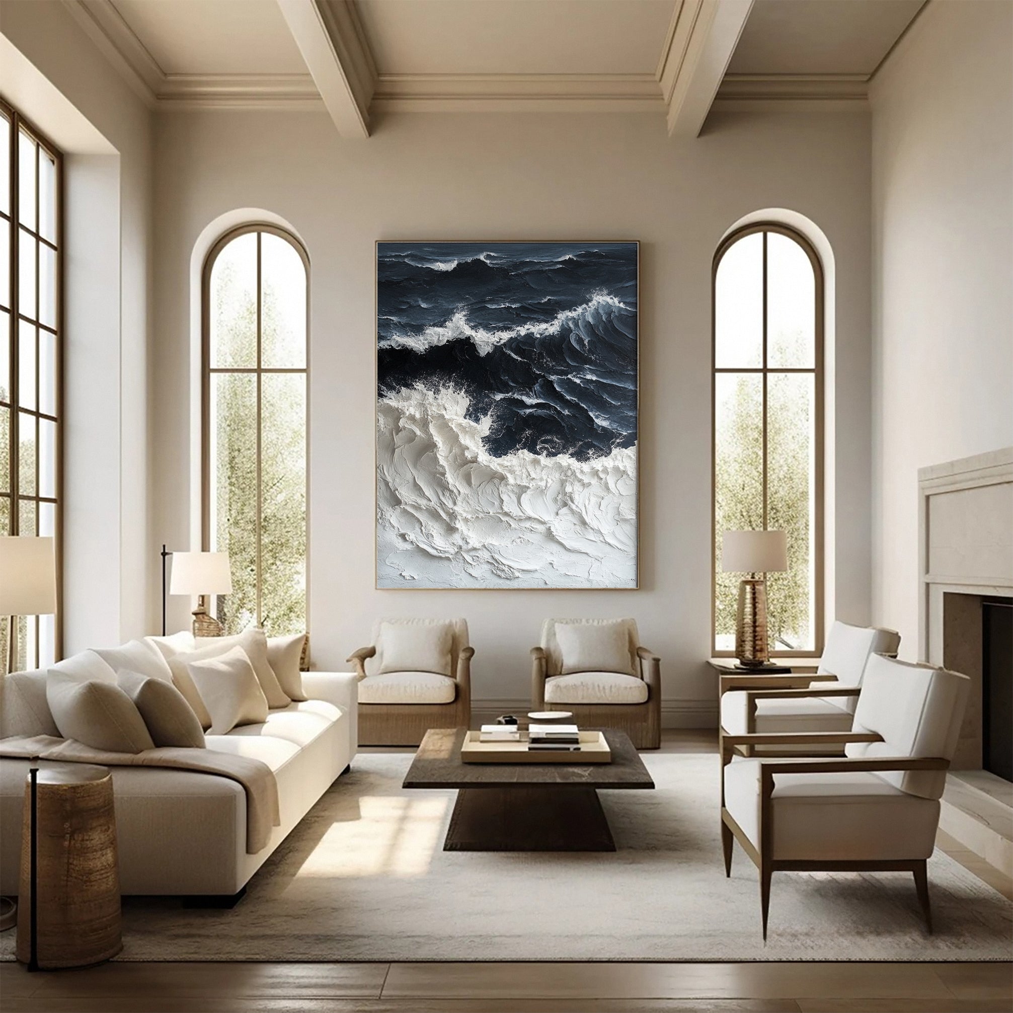 Sea Wave Black & White Large Textured Ocean Wall Art #OS 041