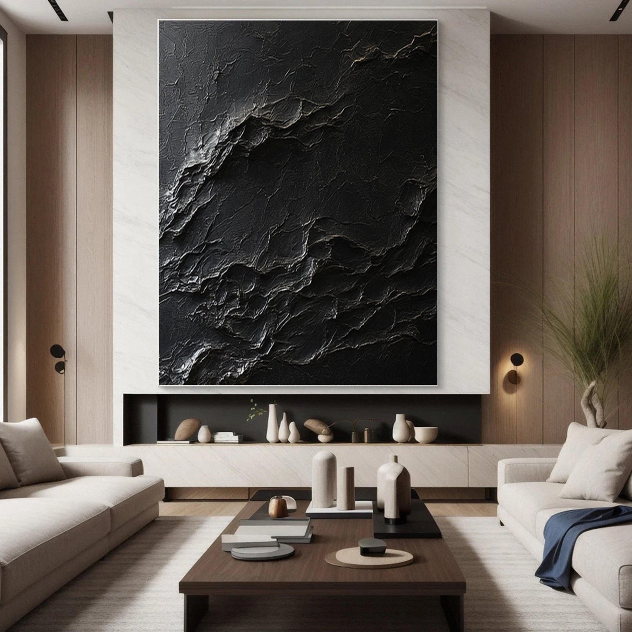 Modern Noir Textured Black Abstract Art Canvas #MMA 122